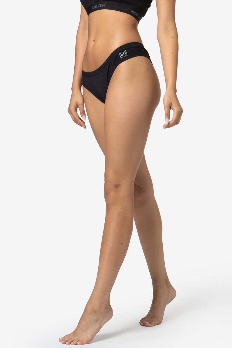 SUPER.NATURAL Funktionsslip Merino Sport-BH W TUNDRA175 THONG funktioneller Merino-Materialmix Jet Black | Slips