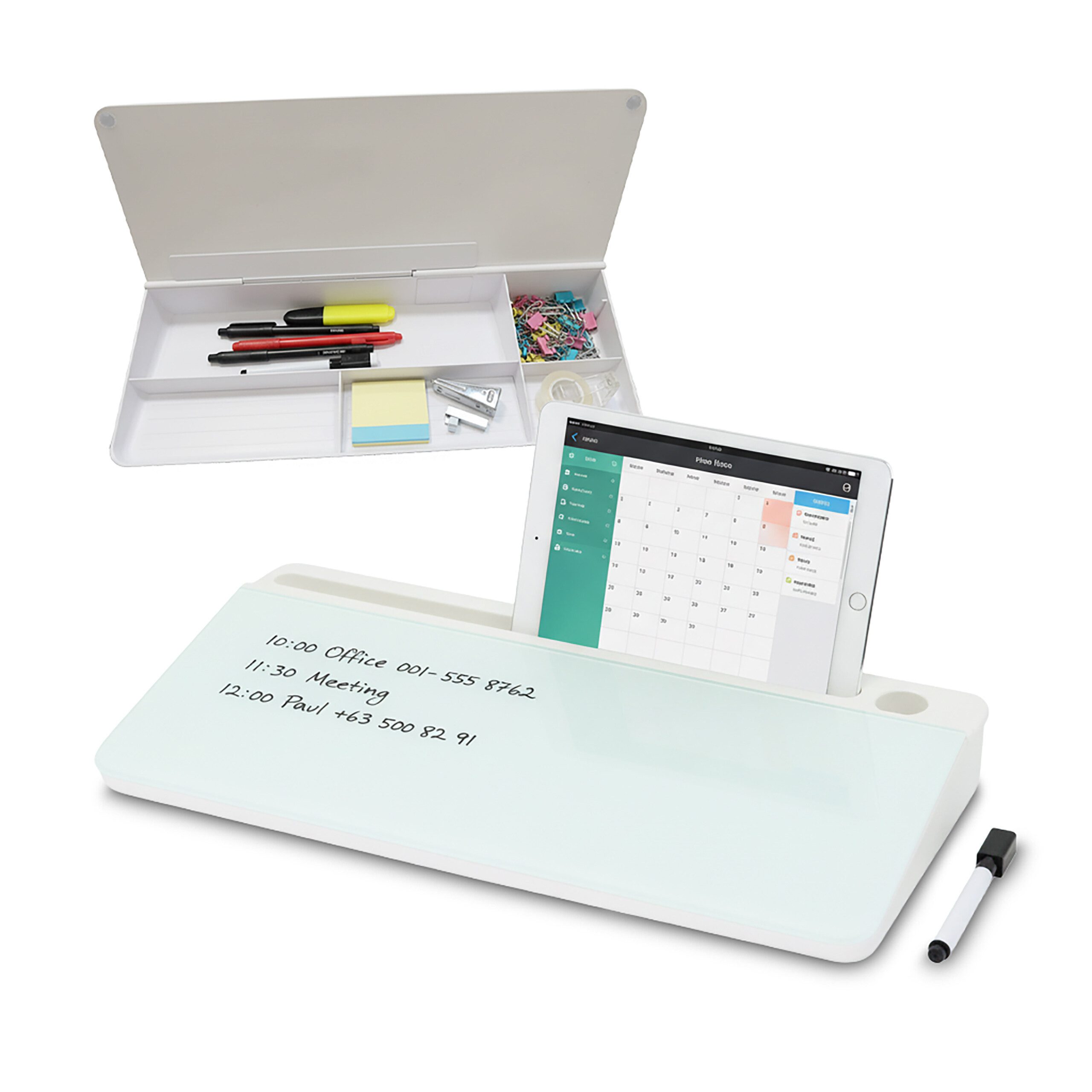 relaxdays Organizer Schreibtisch Organizer mit Whiteboard (2 St), weiß