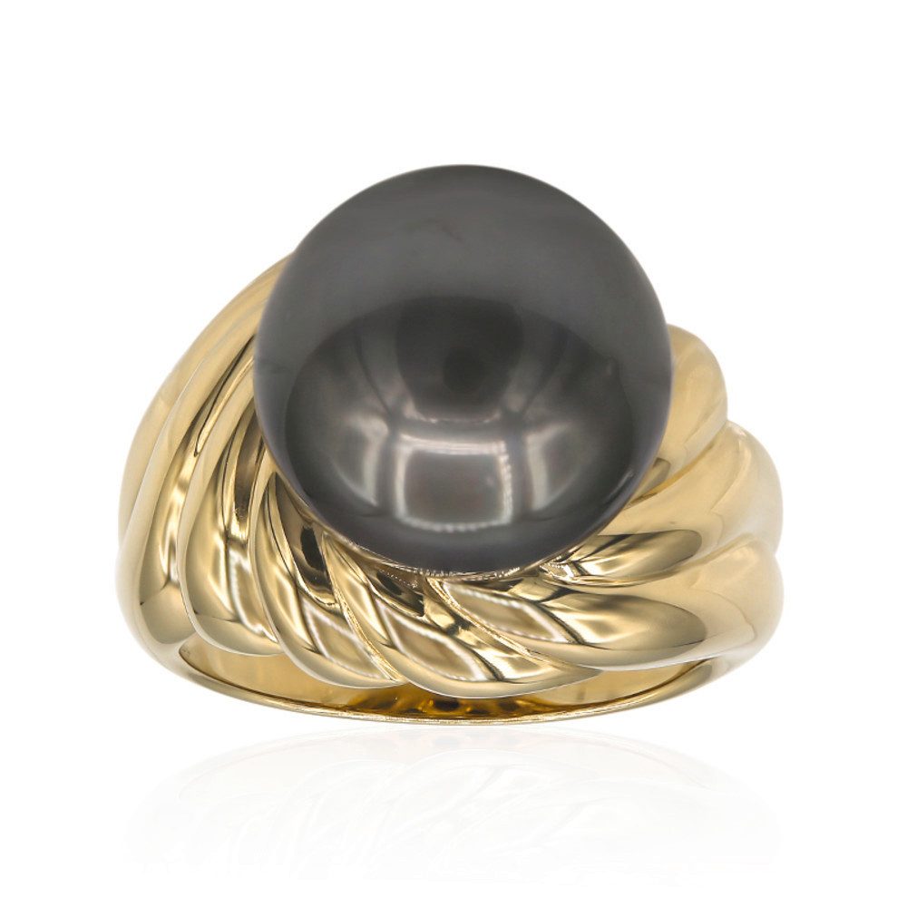 Cavill Perlenring Sterlingsilber gelbvergoldet Ring mit 12 mm schwarzer Tahitiperle (1-tlg)