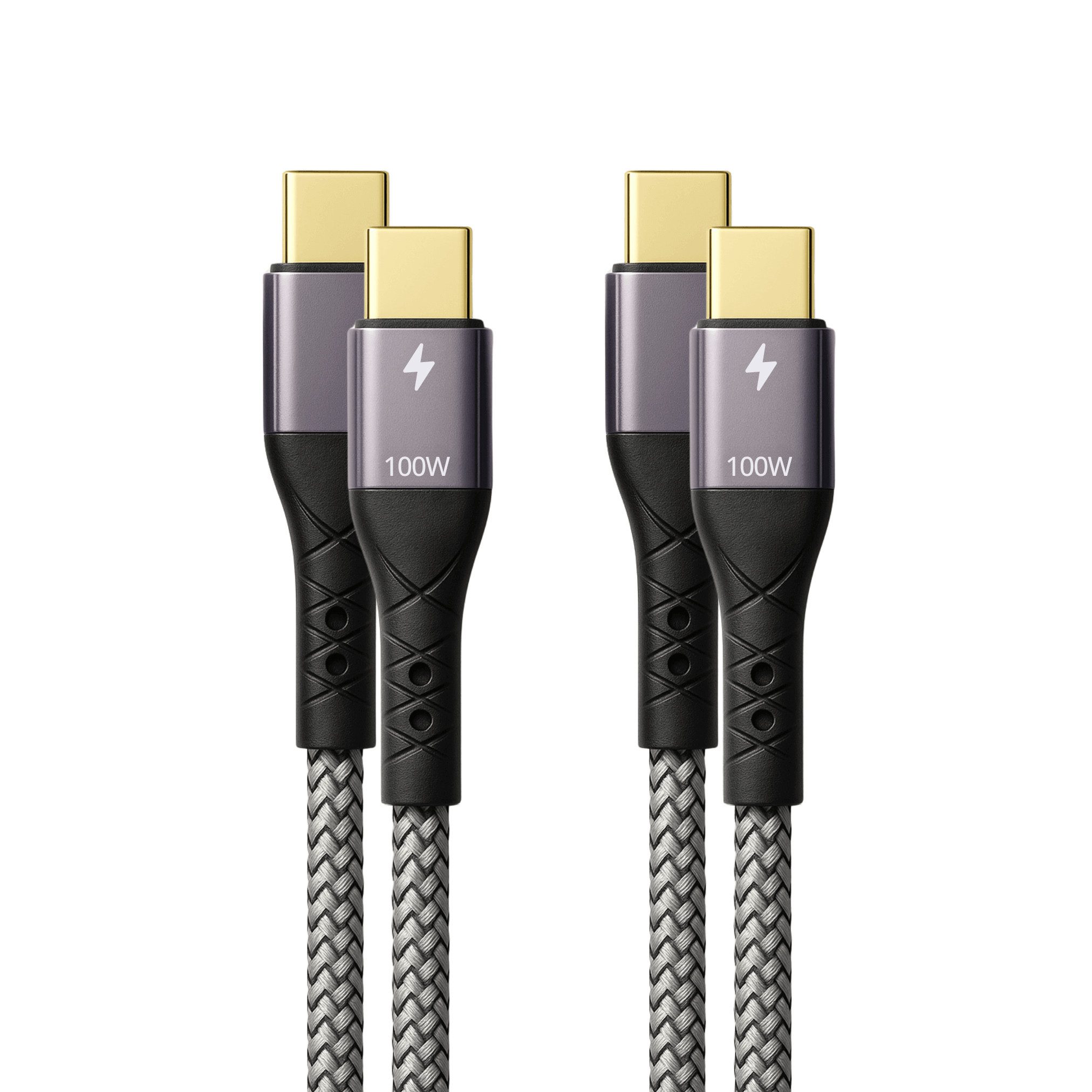 ProfiPatch ProfiPatch Textil USB C Kabelset 100W PD 3.0 5A E-Mark Chip 2x2m grau USB-Kabel