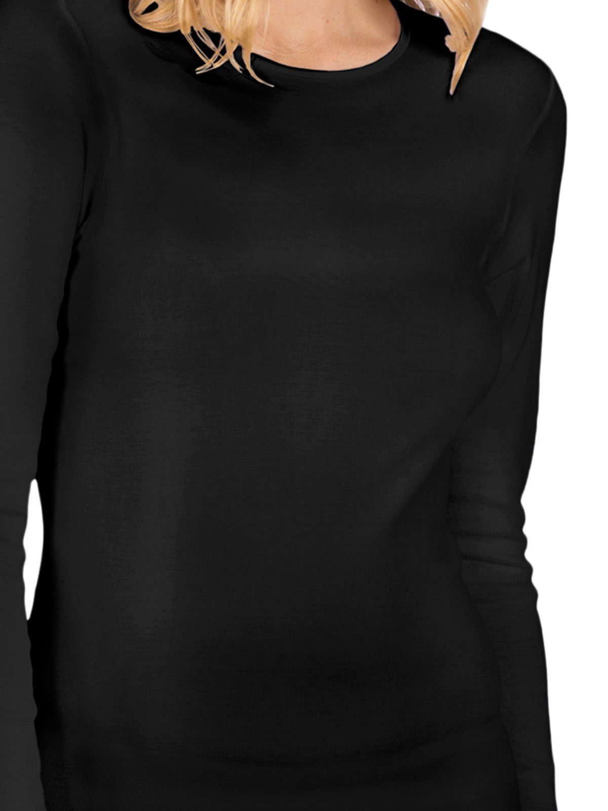 - Nina Fine Unterhemd Damen Von Langarm Shirt 3-St) (Packung, Cotton schwarz C.