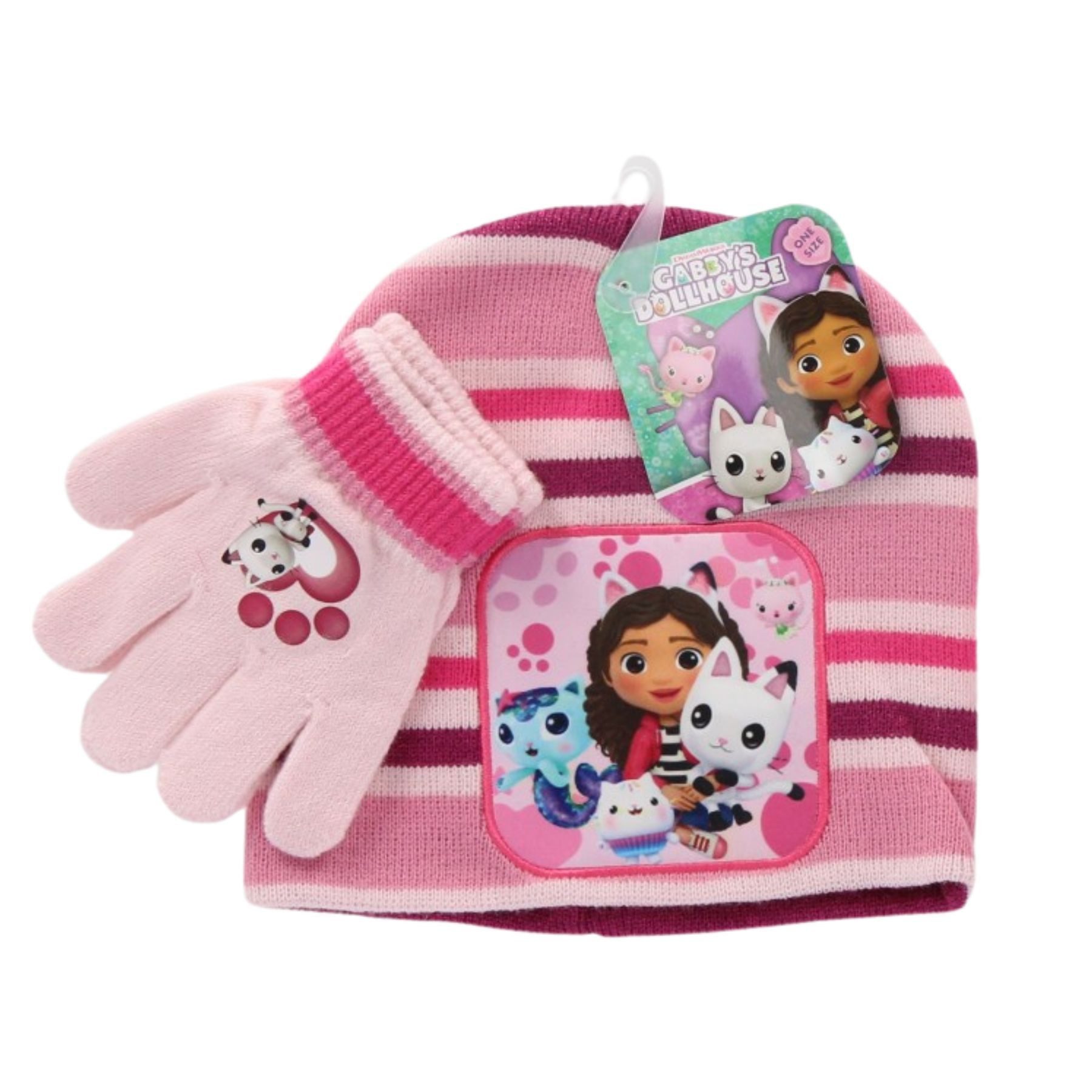 Bommelmütze Gabby’s Dollhouse Mütze und Handschuhe Set Kinder Rosa & Pink
