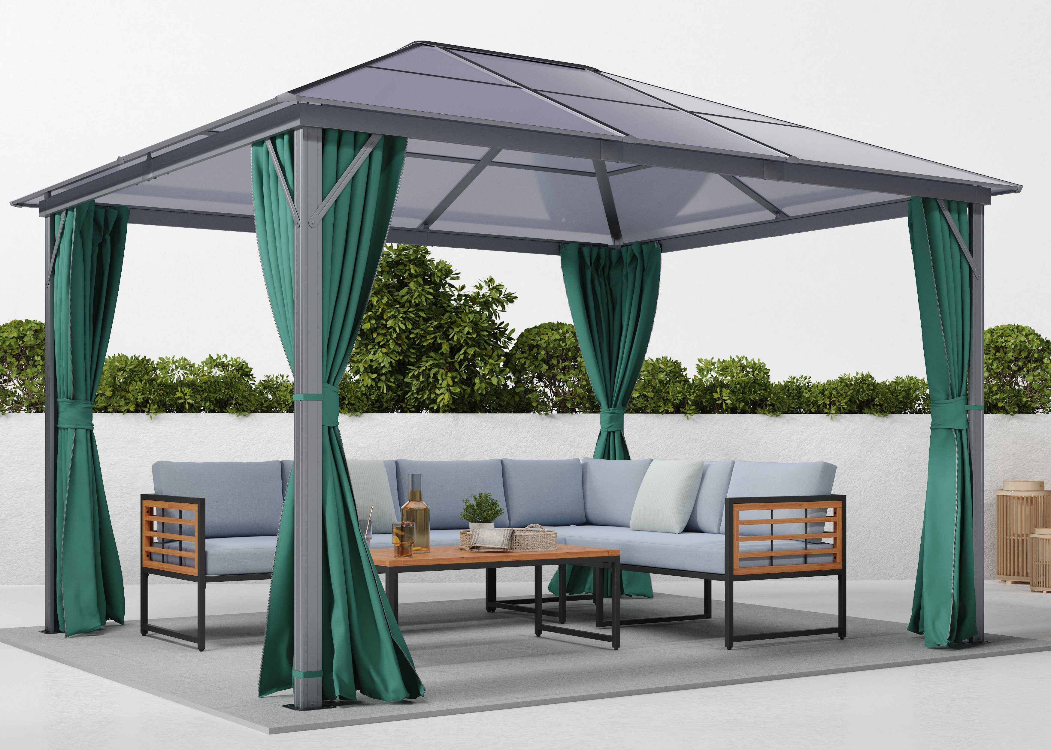 KONIFERA Pavillon Aruba 2.0, mit 4 Seitenteilen, BxT: 300x365 cm, Aluminium, Polycarbonat-Dachplatten, versch. Farben