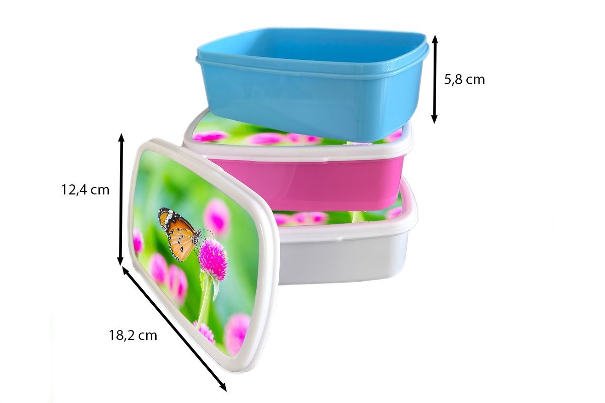Distel Kunststoff MuchoWow rosa Schmetterling - Snackbox, Kunststoff, - Brotdose Lunchbox Kinder, Mädchen, (2-tlg), - Brotbox Erwachsene, für Blume, Landleben