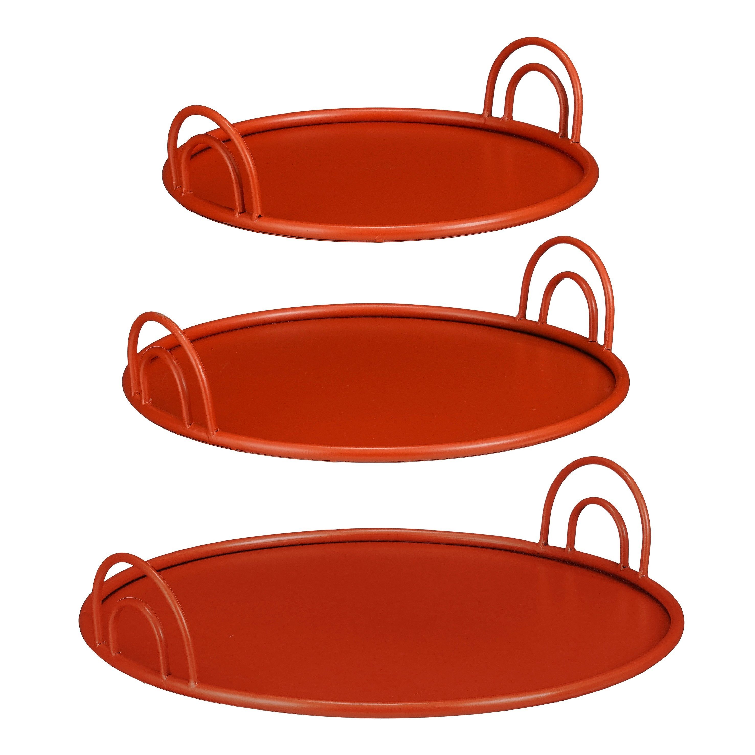 Mica Decorations Tablett Mica Decorations Tablett mit Griffen – Set von 3 – Rot, Eisen
