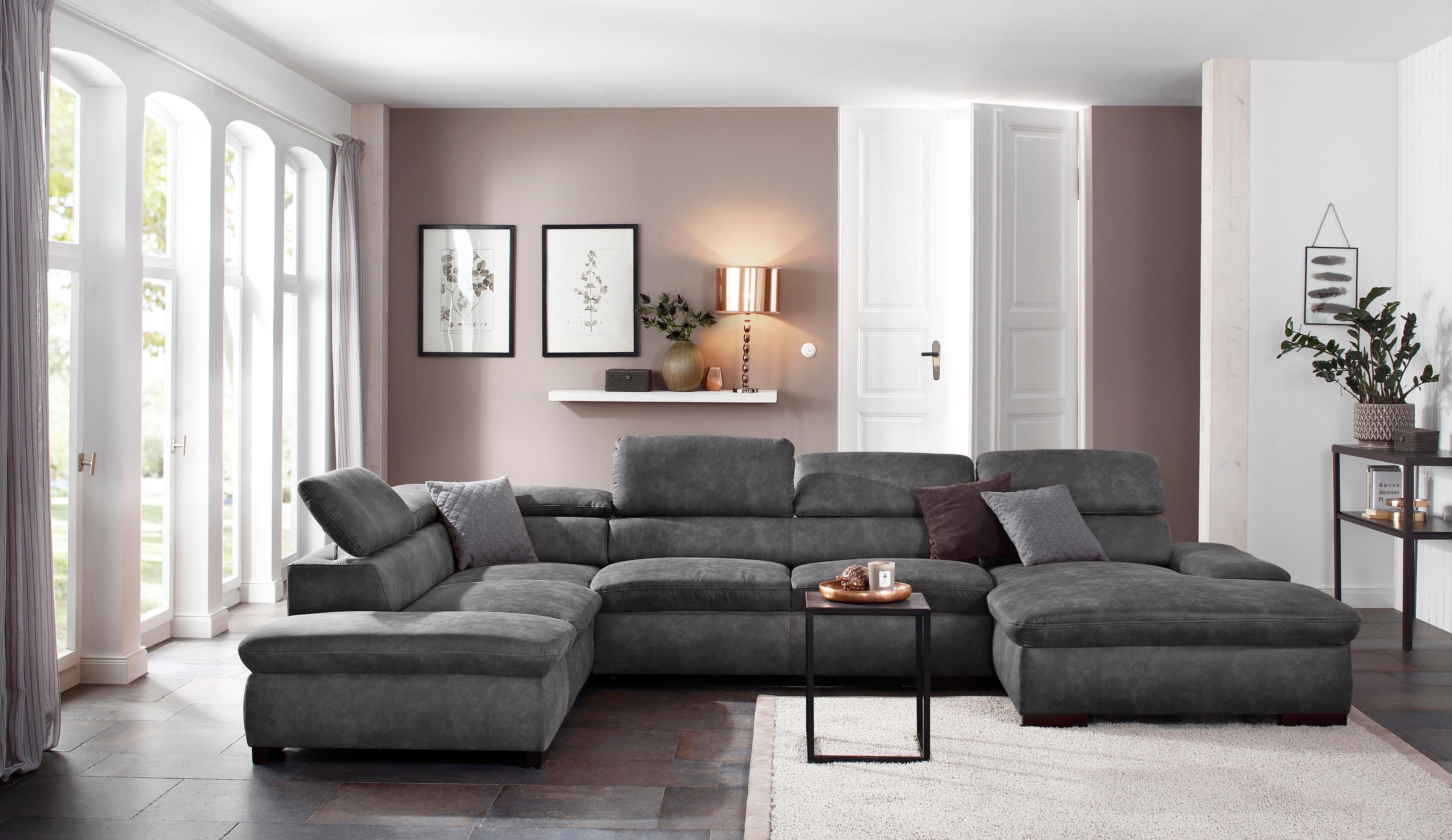OTTO home Wohnlandschaft Alberto U-Form, B: 350 cm, mit Kopfteilverstellung, XXL-Sofa, mit Schlaffunktion, Couch mit Lederoption