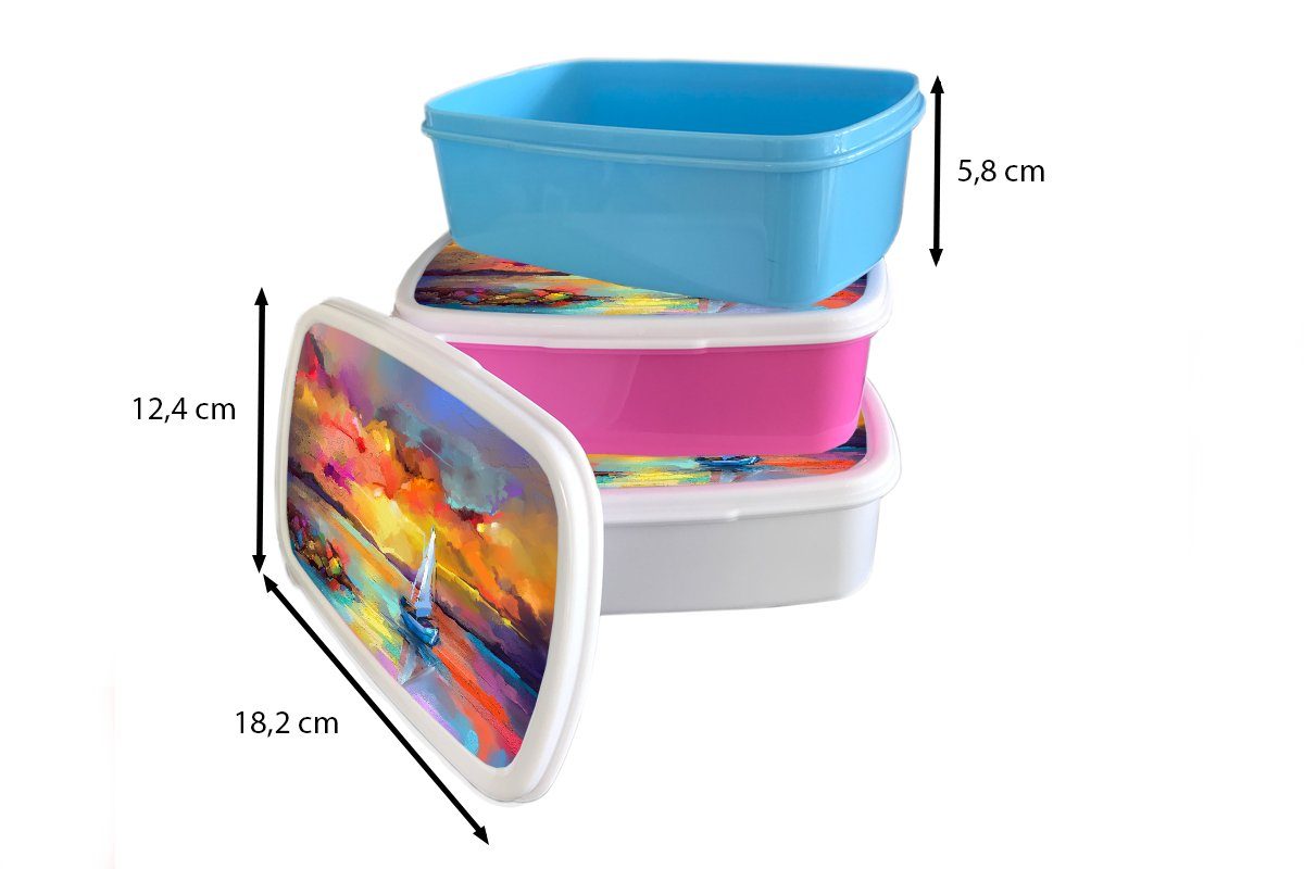 (2-tlg), - MuchoWow für Brotbox und weiß Jungs Kunststoff, und Erwachsene, Brotdose, für - - Mädchen Boot Malerei Ölfarbe Lunchbox Farben, Kinder