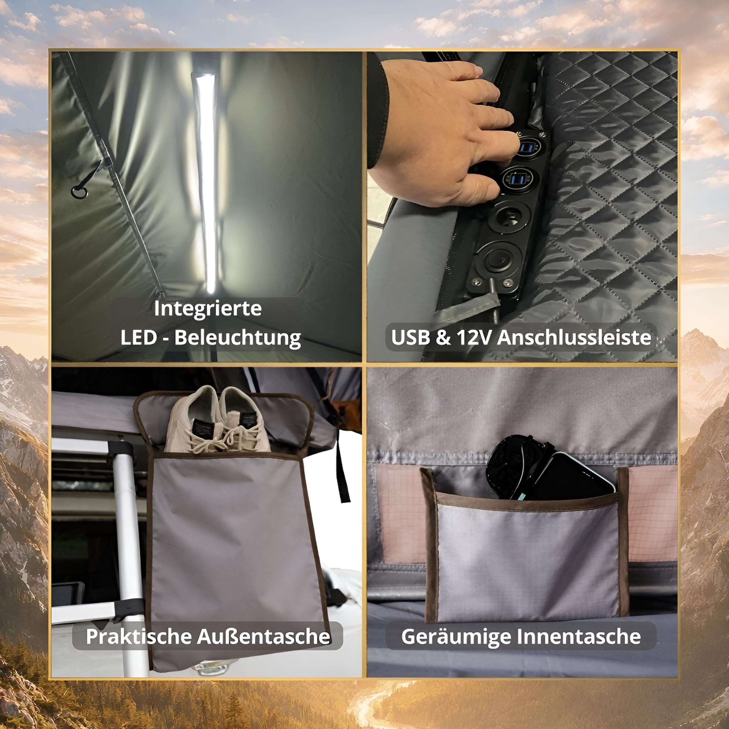 TZIpower Dachzelt Autodachzelt Grau/Schwarz Softcase Dachzelt 2 Größen opt. Sonnensegel, Personen: 4