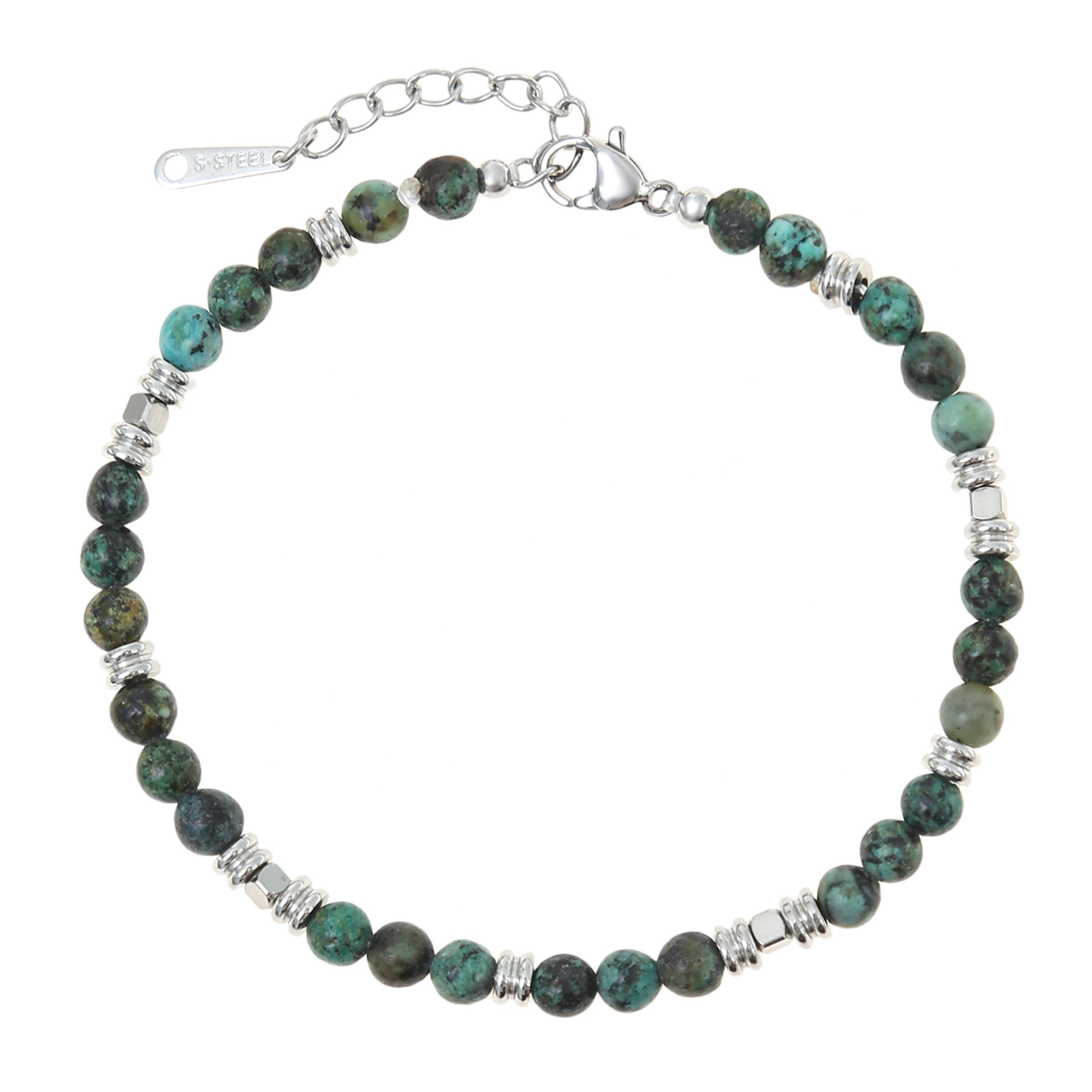 Made by Nami Armband Perlen Herren Verstellbar mit türkisen und silbernen Perlen, Wasserfester Schmuck Männer