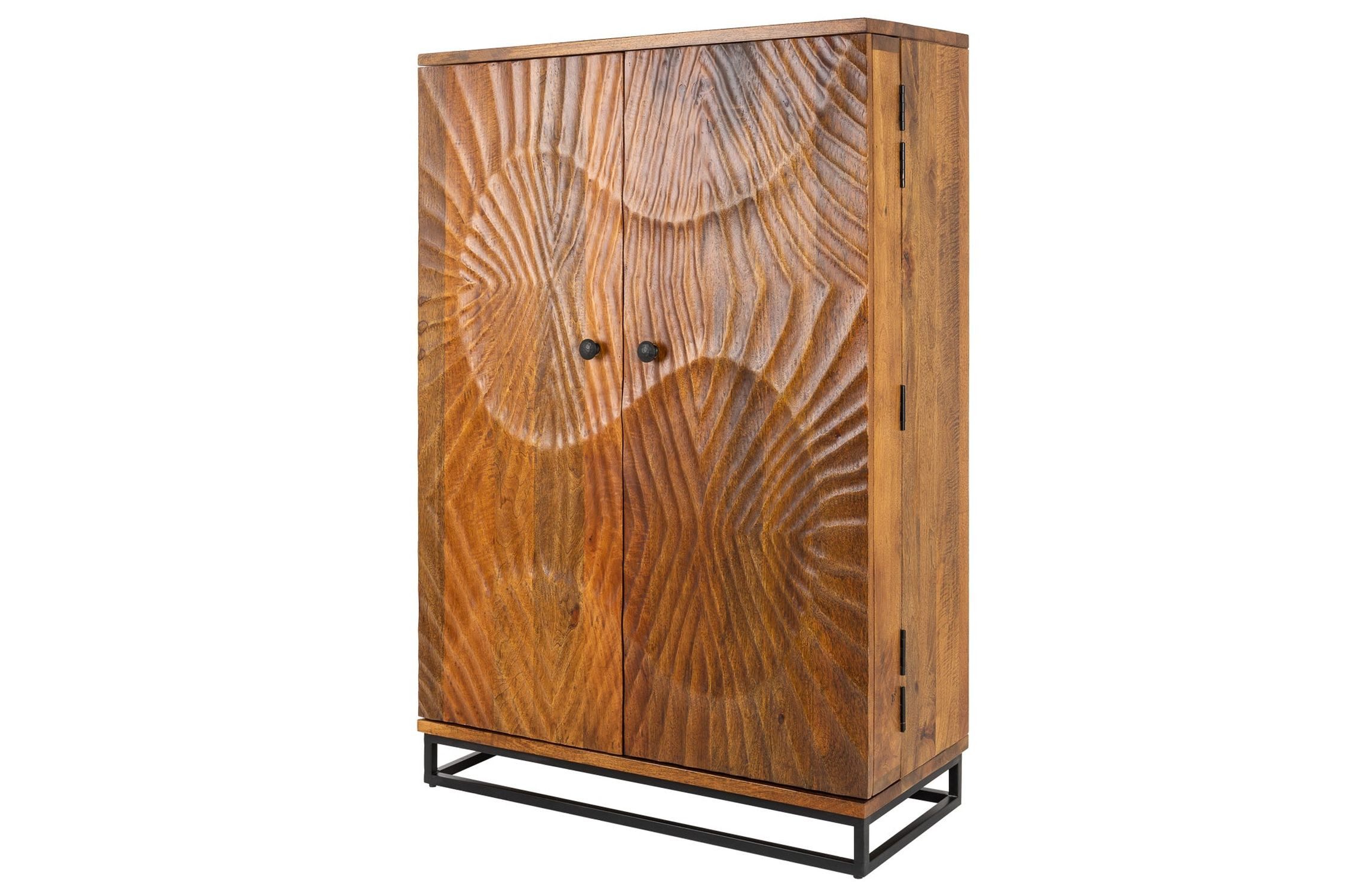 Licht-Erlebnisse Barschrank LORIEN Mangoholz Metall 95 x 141 cm Handarbeit dekorativ 2 Türen