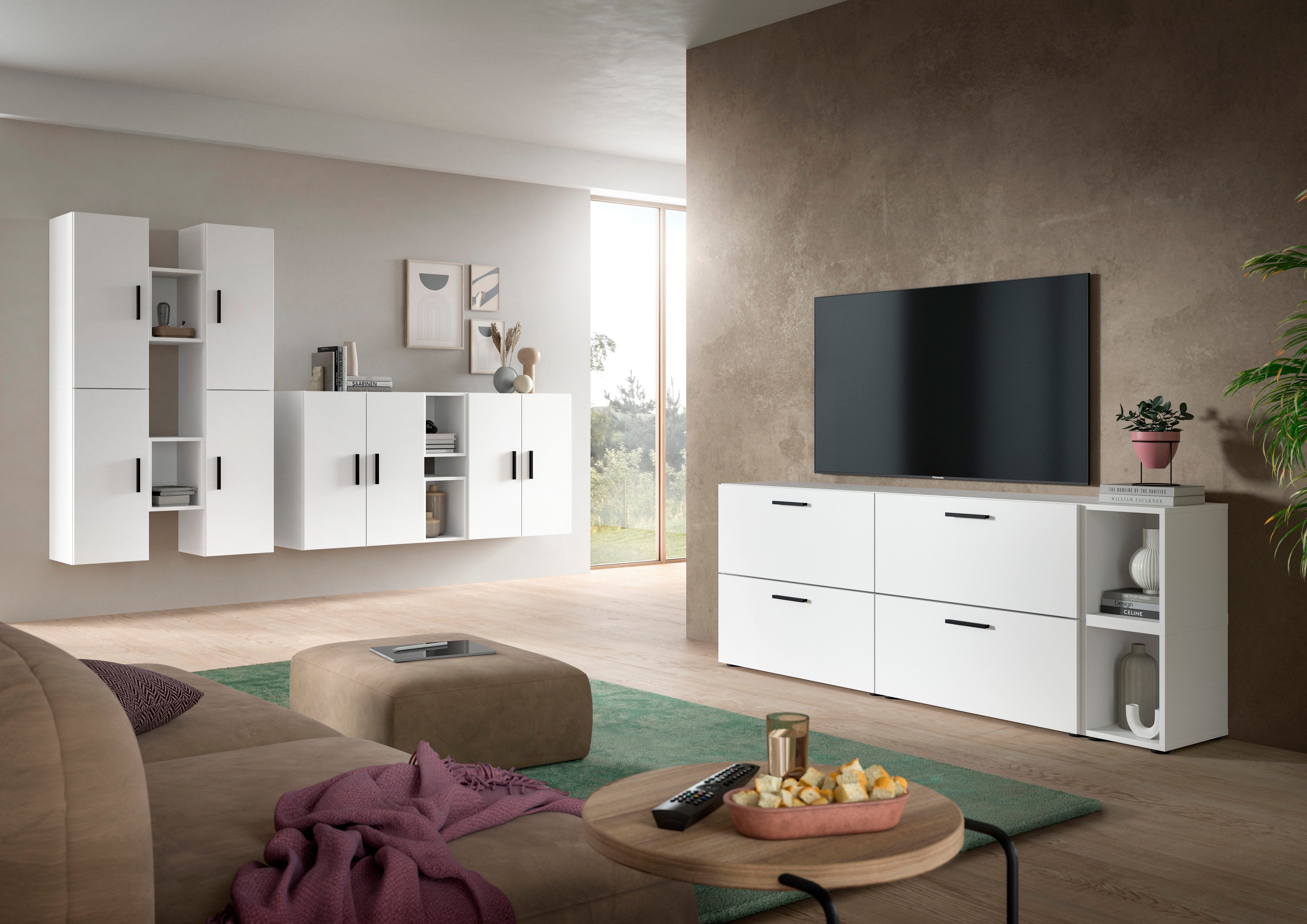 Home affaire Schrank-Set ENESTE, 6-teilig, in verschiedenen Farben, individuell kombinierbar, (2-St., verschiedenste Kombinationmöglichkeiten, stehend oder hängend), Stauraumelement, Kombination, Wohnkombination, Schrankwand, Lowboard