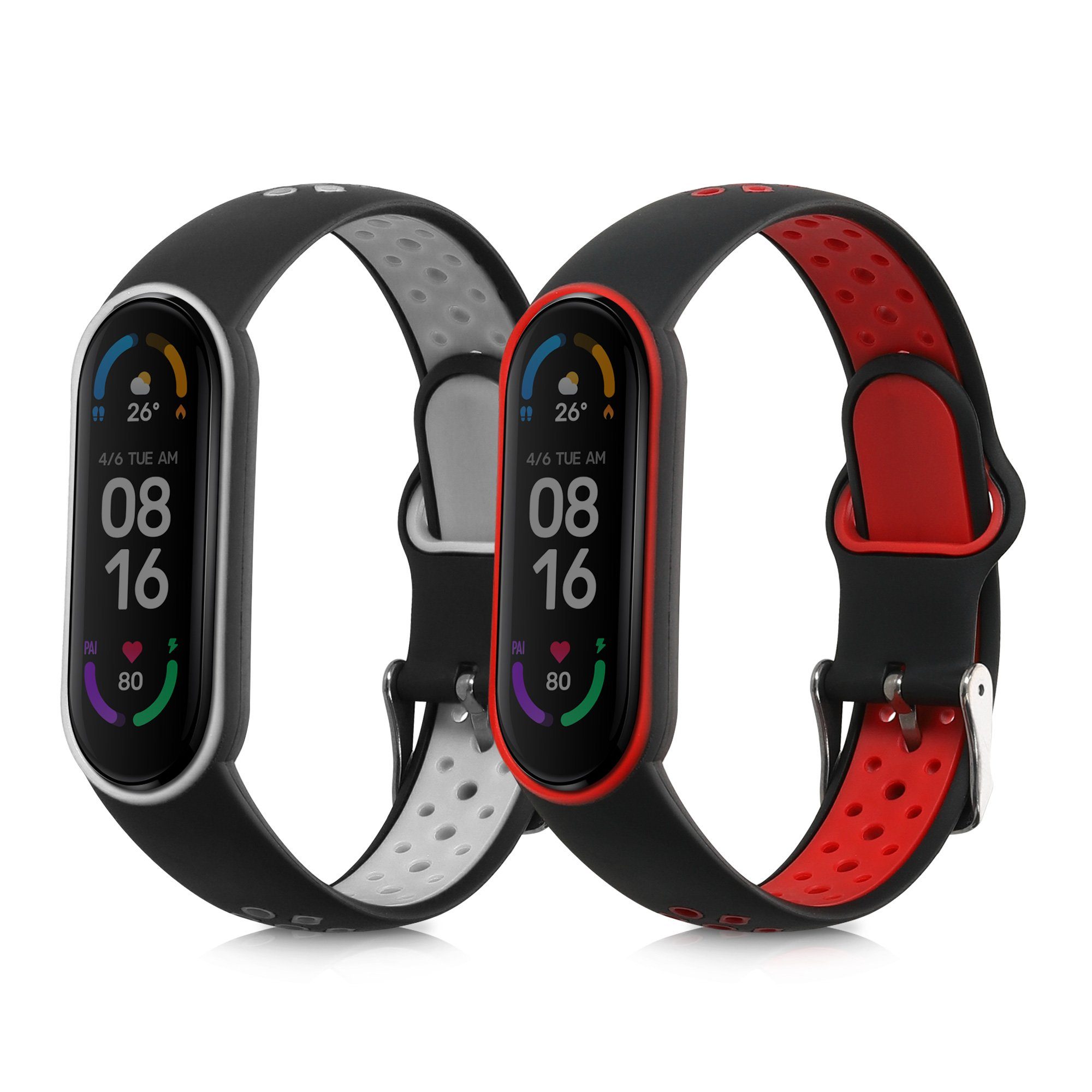 kwmobile 2x Uhrenarmband für Xiaomi Mi Smart Band 6/Mi Band 6/Band 5 Armband Smartwatch, 2-tlg., Fitnesstracker Band Set aus TPU Silikon - Ersatzarmband Smartwatch