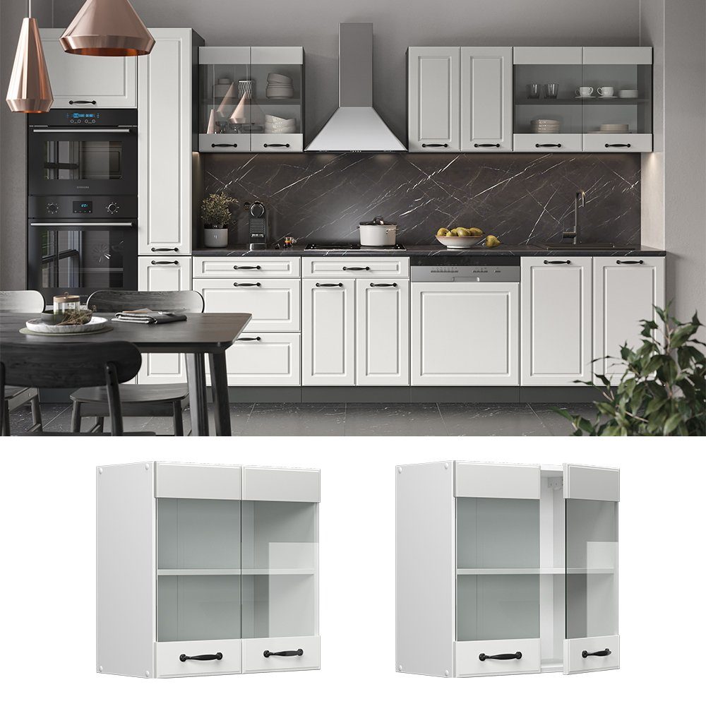 Vicco Glashängeschrank R-Line, Weiß Landhaus/Weiß, 60 günstig online kaufen