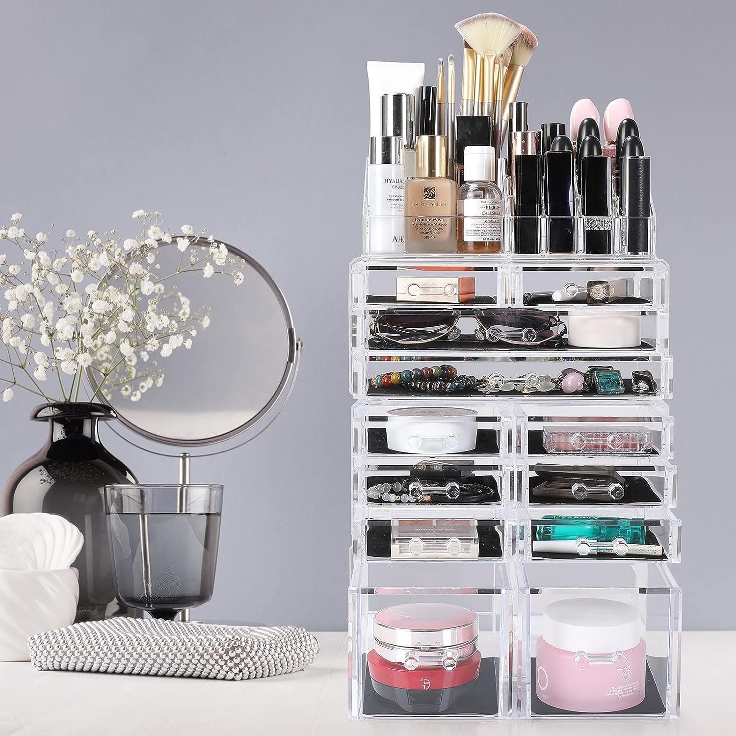 Organizer 12 mit Makeup TLGREEN Organizer Schubladen Aufbewahrungsbox Make-Up Kosmetik Transparent