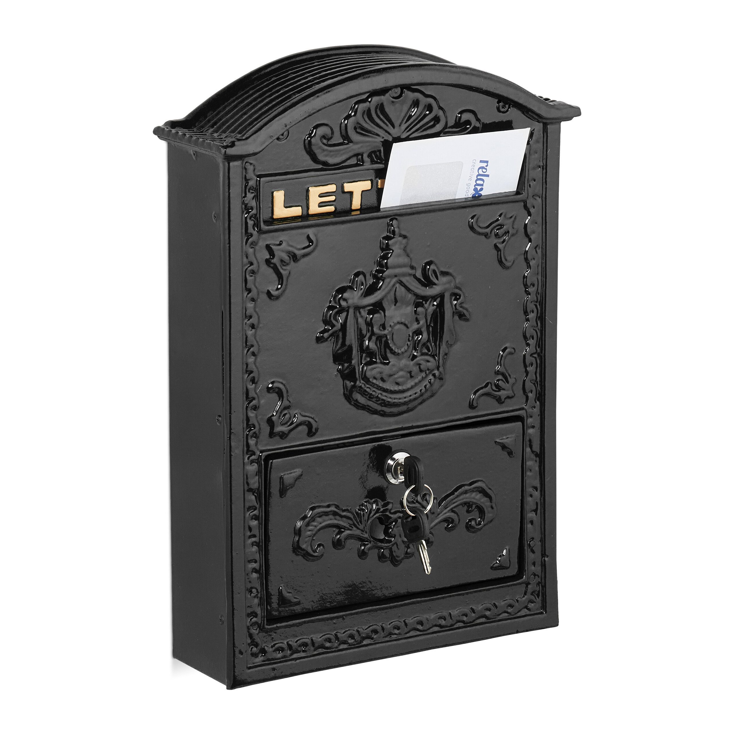 relaxdays Briefkasten Vintage mit Ornamente, Schwarz günstig online kaufen