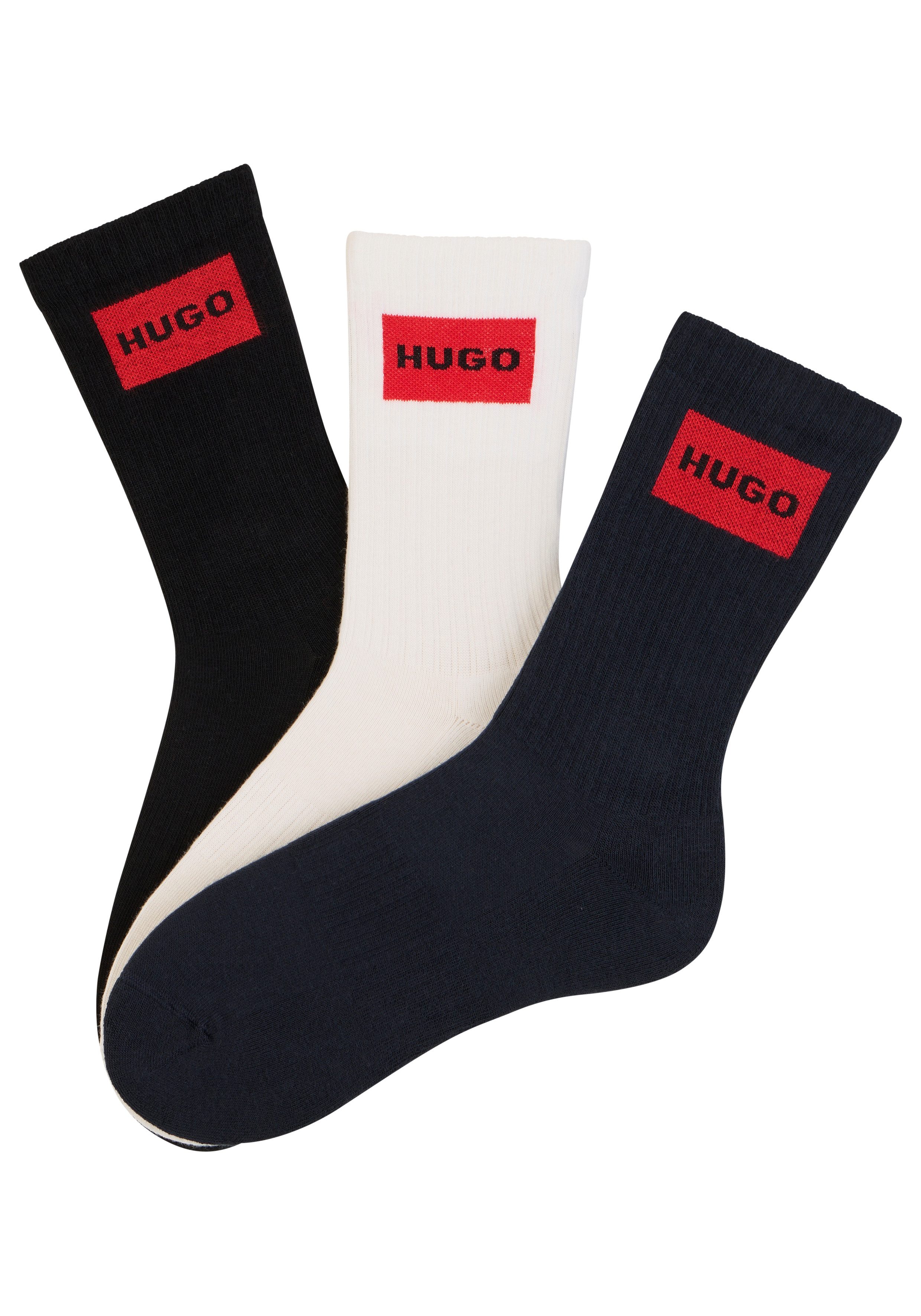 HUGO Freizeitsocken 3P QS RIB LABEL (Packung, 3-Paar, 3er) mit kontrastfarb günstig online kaufen