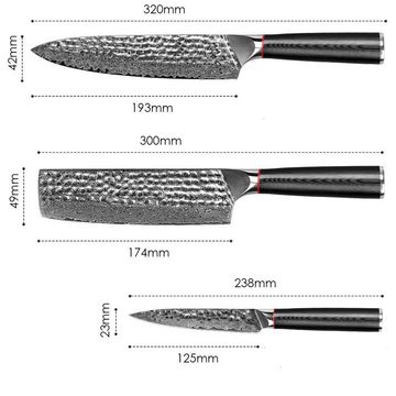 KEENZO Messer-Set 3tlg.Damaststahl Küchenmesser Set Hammerschlagoberfläche Damastmesser (3-tlg)