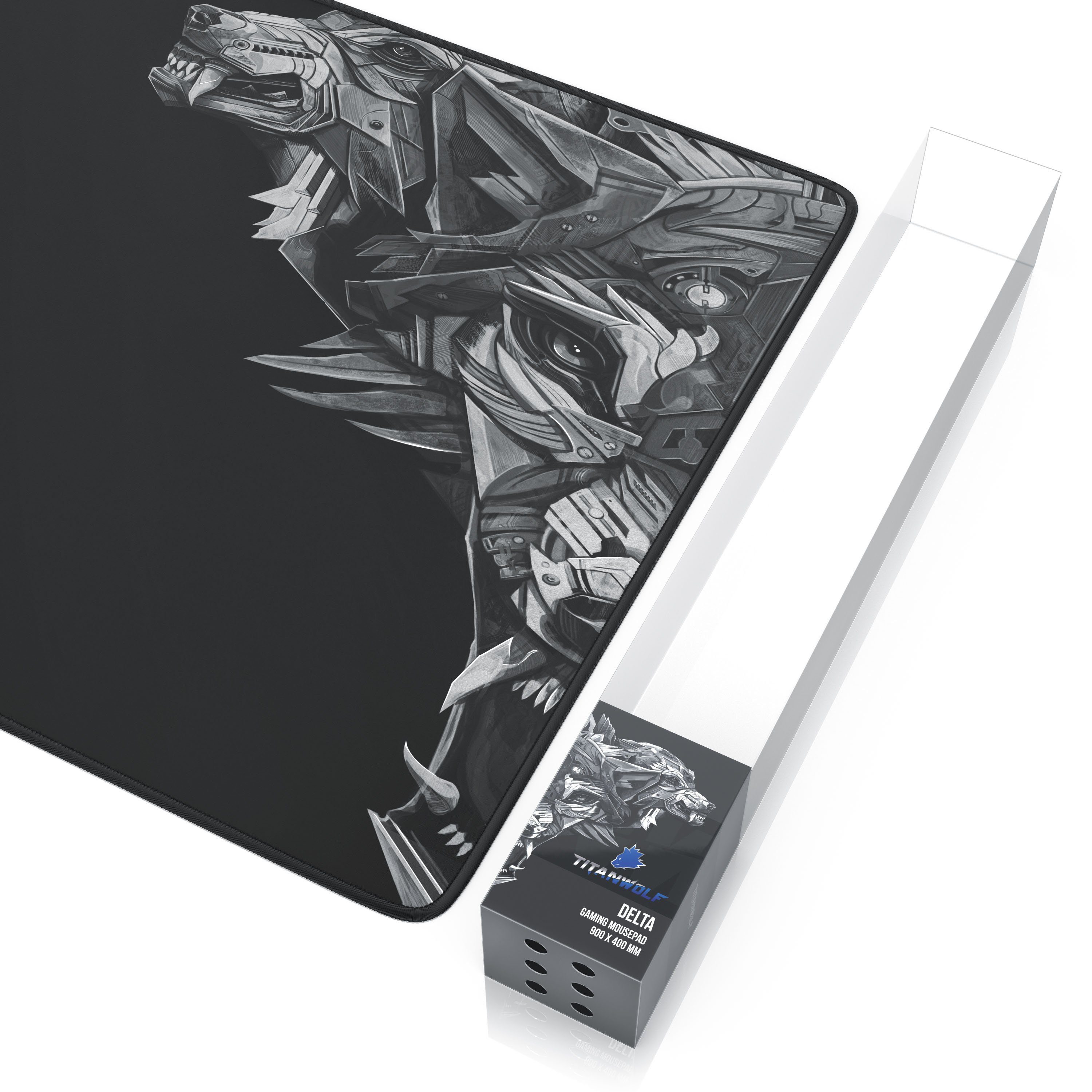Titanwolf Gaming Mauspad XXL Speed Mousepad 900 x 400 x 3 mm, große Tischunterlage (1-St), rutschfest, abwaschbar, Geschwindigkeit & Präzision, Wolfmotiv rechts – Bild 5 von 5
