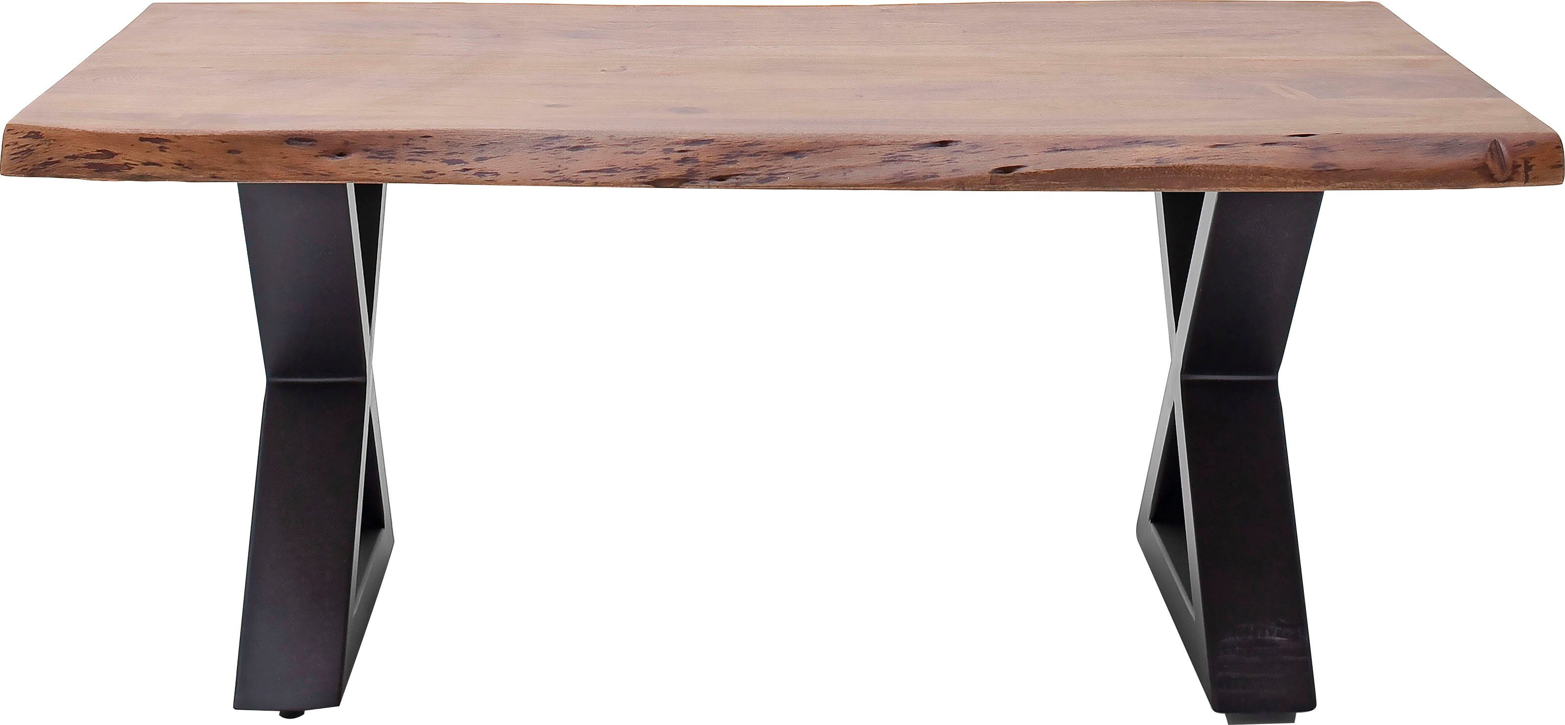 MCA furniture Couchtisch Baumkante lackiert und | Couchtisch natürlichen Walnuss Rissen Walnuss | Massivholz Löchern mit Cartagena, und Anthrazit