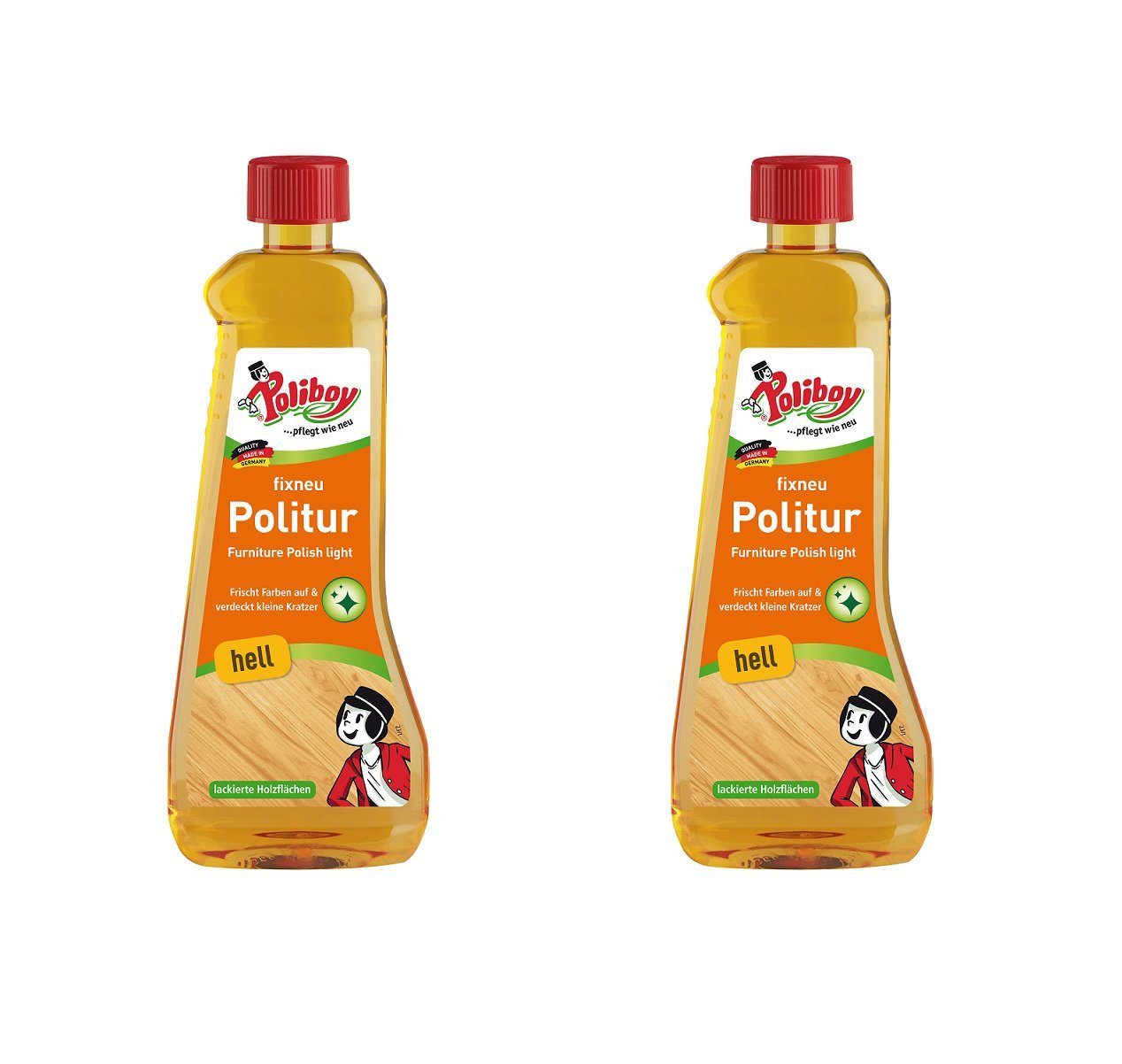 poliboy Fixneu Möbelpolitur hell - 2x500 ml Möbelreiniger (für helle Oberflächen - Made in Germany)