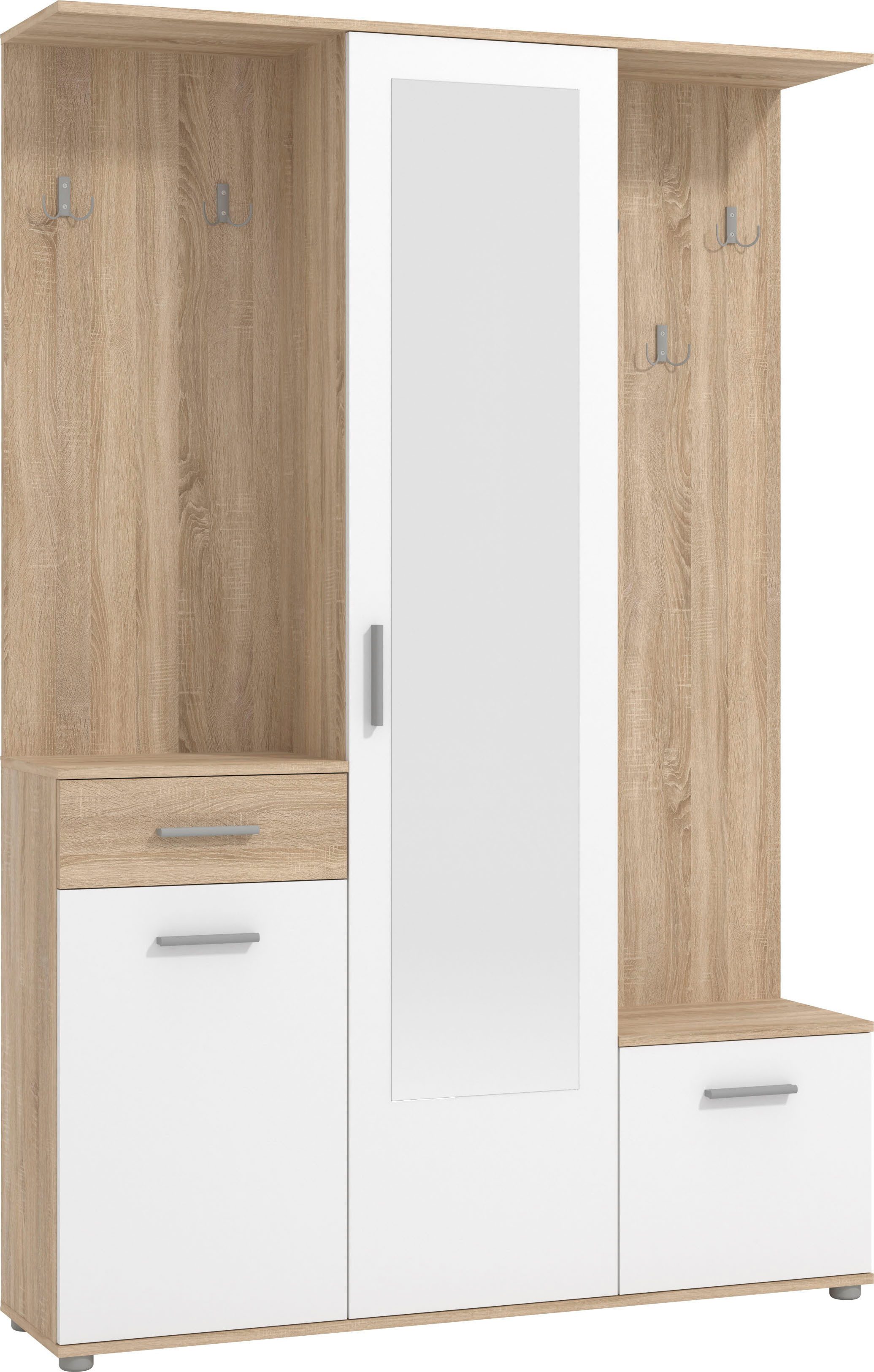 INOSIGN Kompaktgarderobe Martin Flurgarderobe, Dielenschrank, Flurmöbel, Breite 134 cm Schuhschrank, mit Spiegel, in modernen Farben, mit 10 Haken