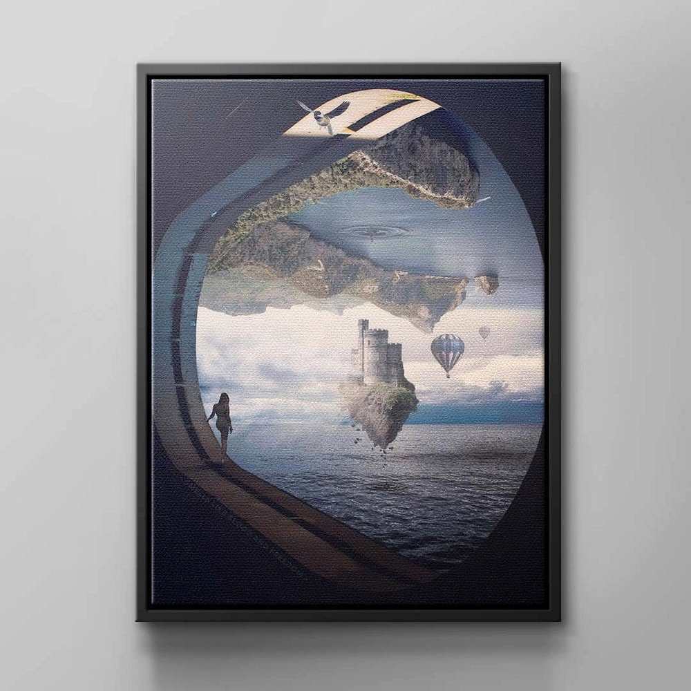 Surrealismus Wandbild Leinwandbild, Rahmen DOTCOMCANVAS® weißer umgekehrter mit von Abstraktes Welt