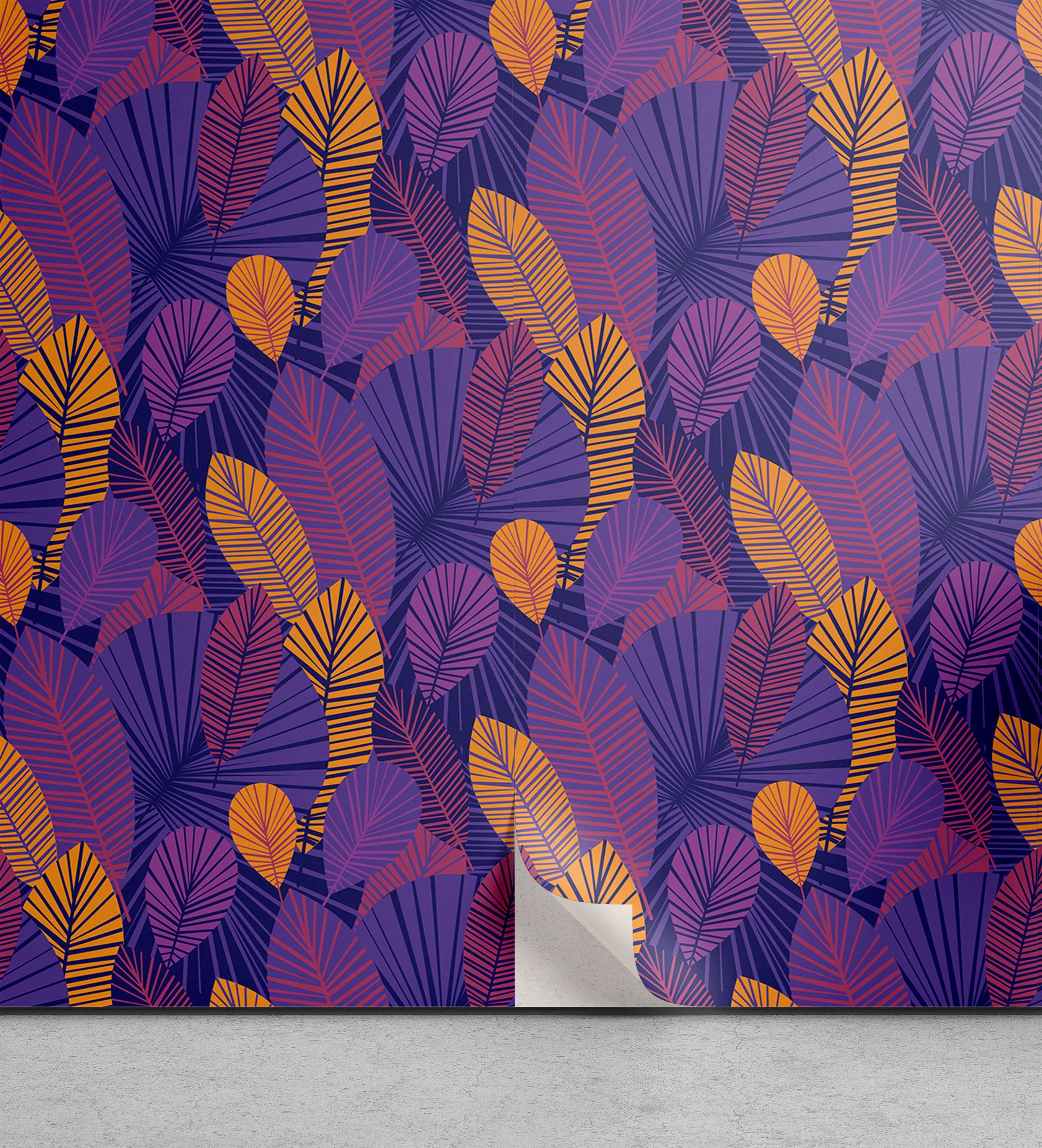 Abakuhaus Vinyltapete selbstklebendes Wohnzimmer Küchenakzent, Blatt Jungle Botanicals bei Nacht