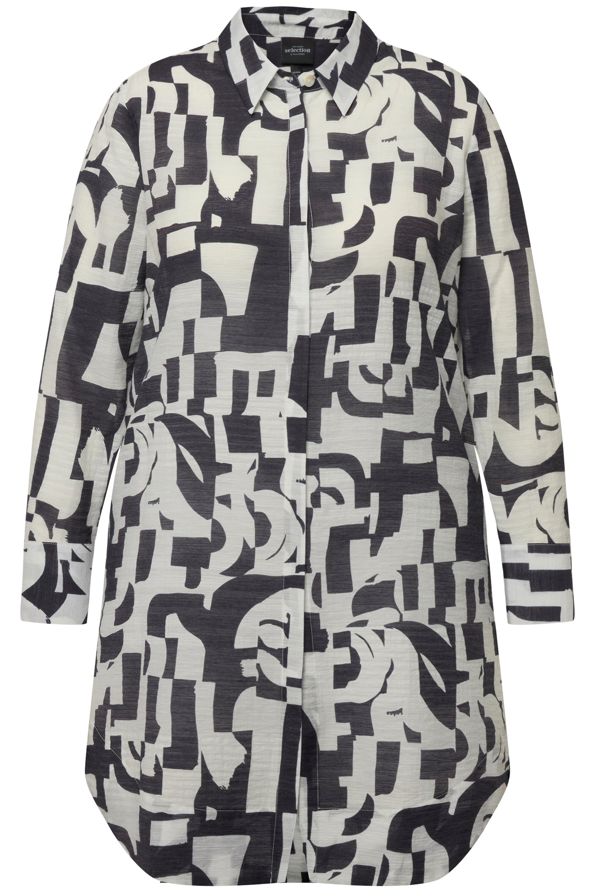Ulla Popken Longbluse Longbluse grafisches Design Hemdkragen Langarm günstig online kaufen