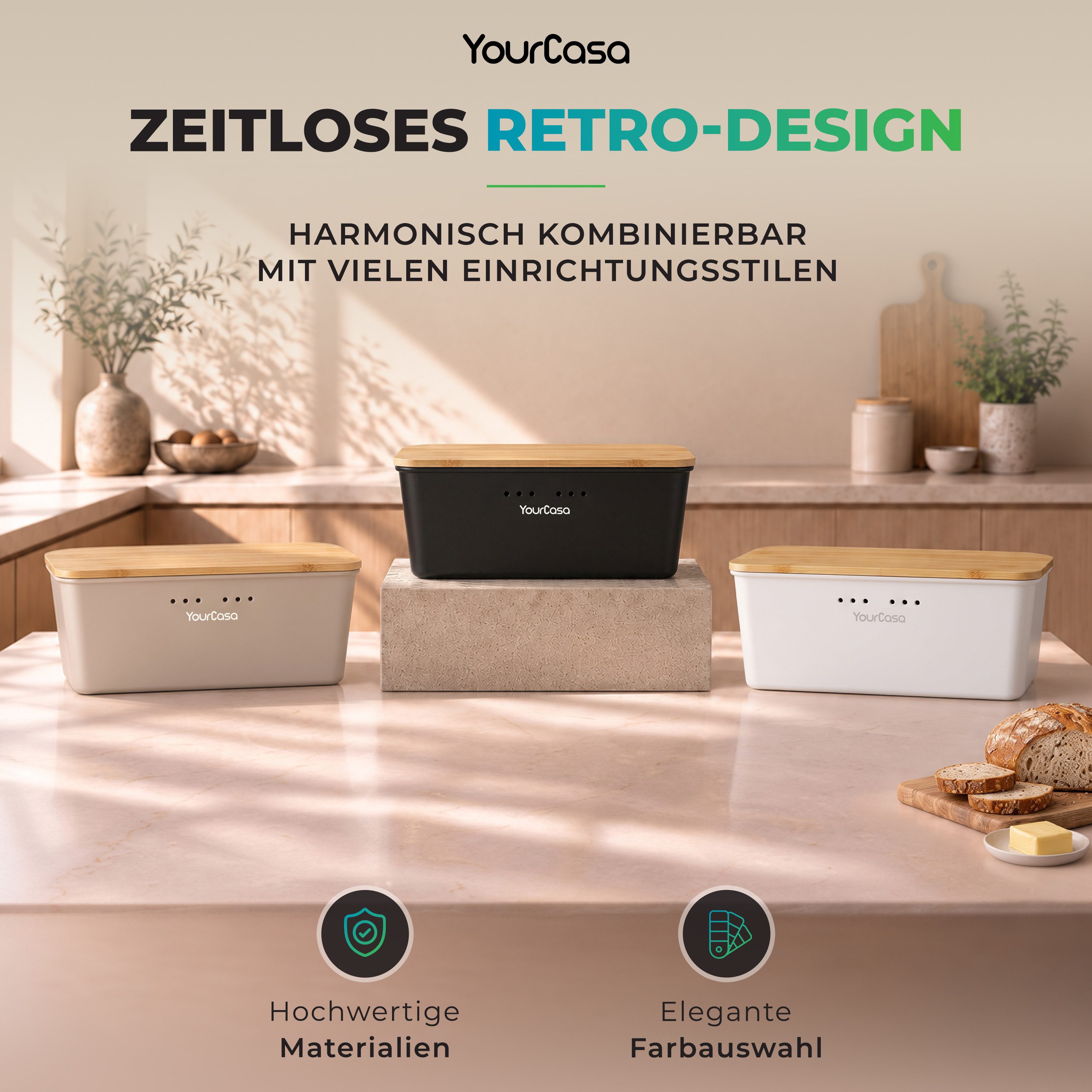 YourCasa Brotkasten YourCasa Ecobox Brotkasten mit Bambusdeckel als Schneidebrett Brotbox, Bambus Deckel – Bild 3 von 5