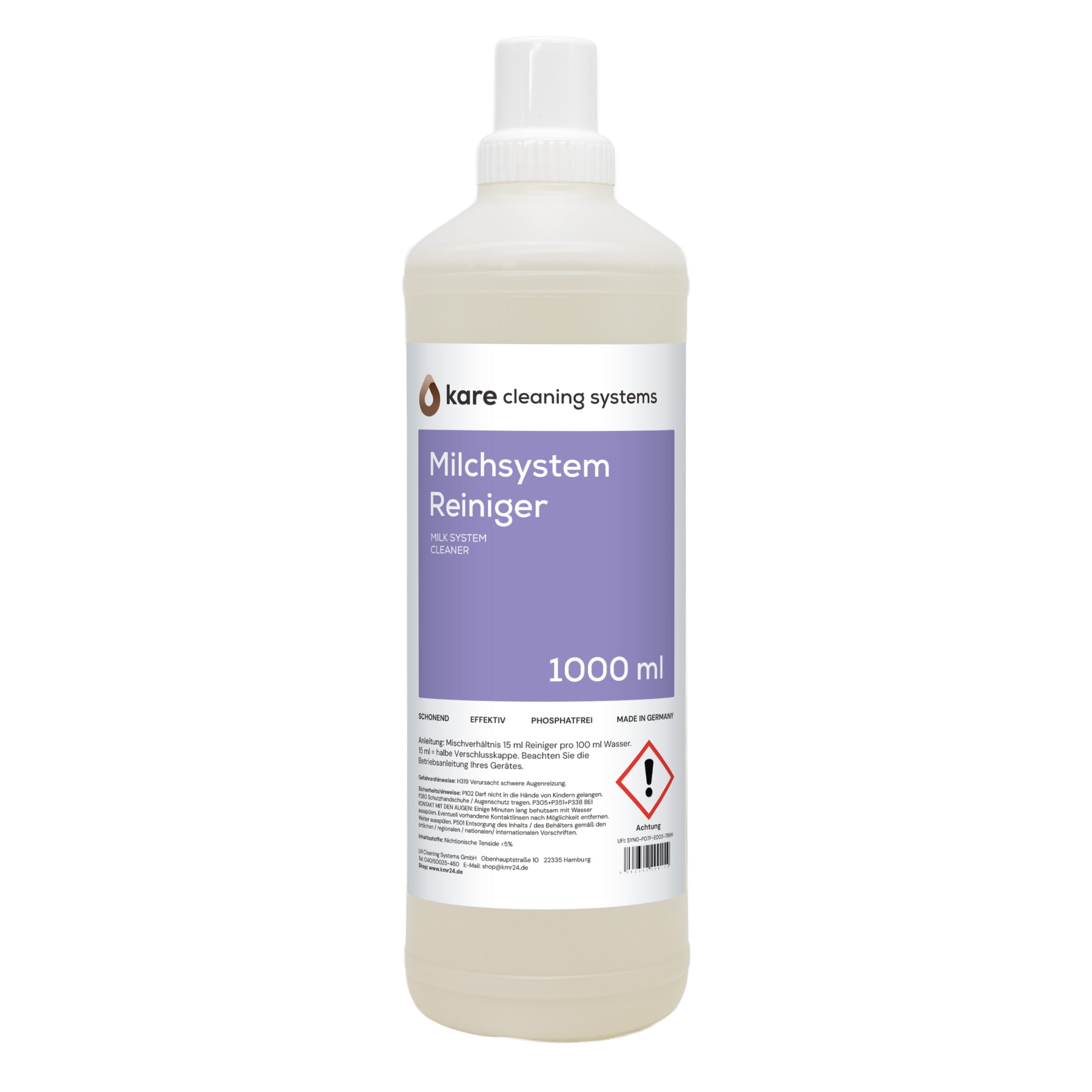 Kare MSR1000 Milchsystem-Reiniger (1 Liter 1000 ml (1 Flasche) Schonend - Effektiv - Phosphatfrei, 100% Made in Germany)