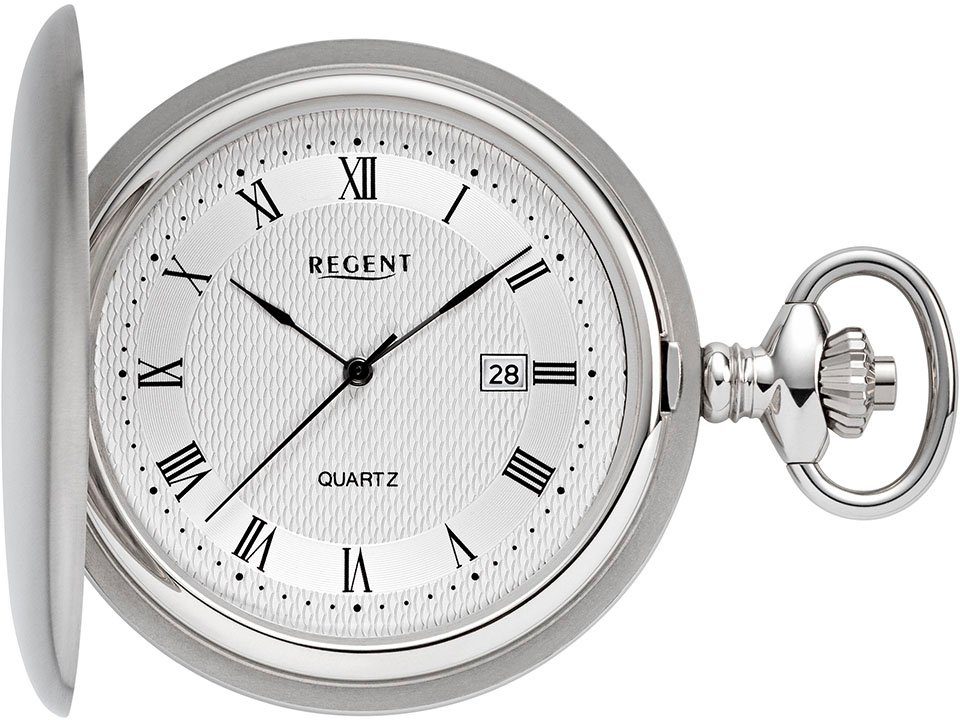 Regent Taschenuhr P749, (Set, 2-tlg., mit Kette), Quarzuhr, Herrenuhr, Datum, Acrylglas