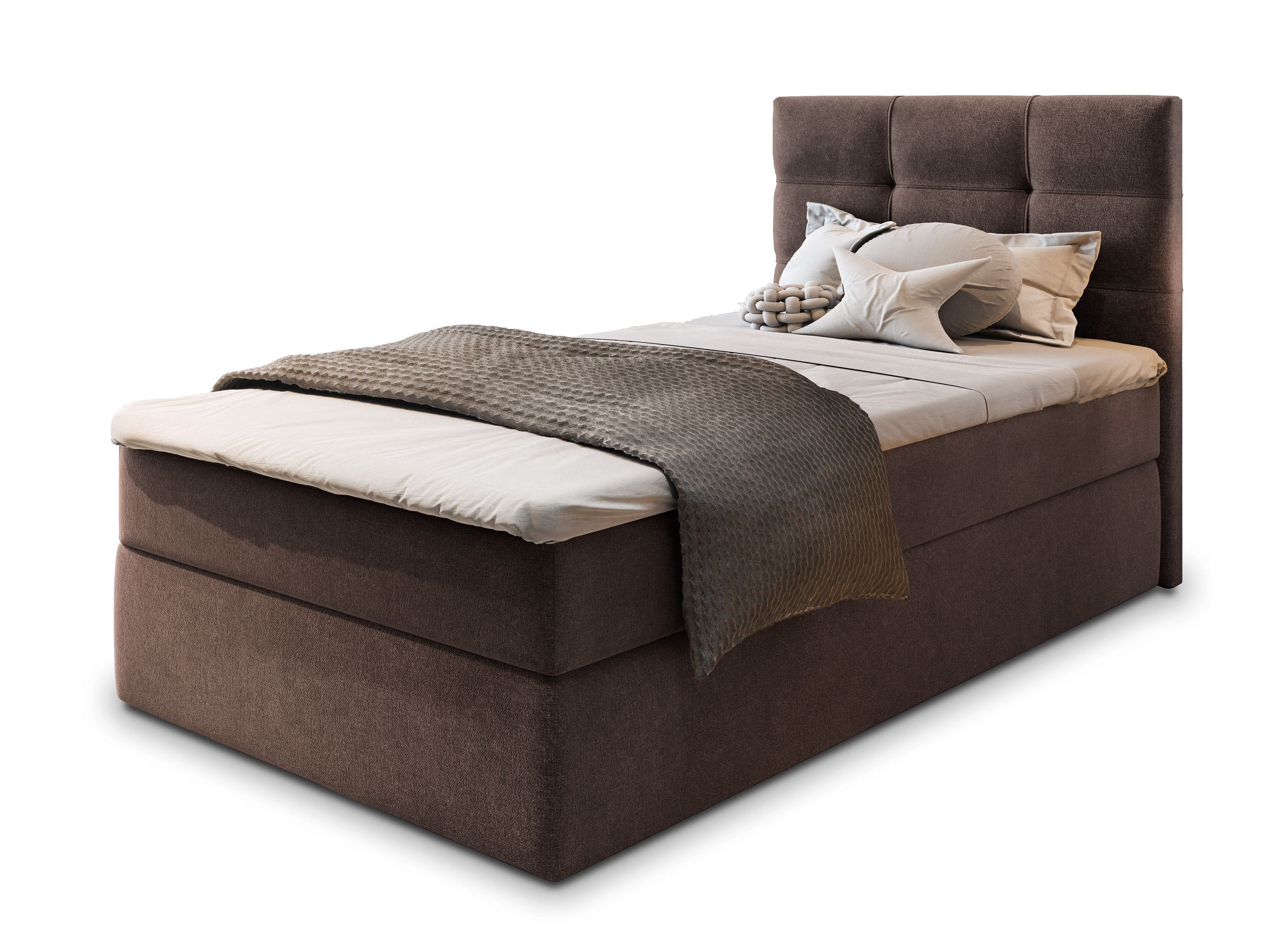 Masseno Boxbett GLOS 100x200 cm mit Bonell Matratze und Topper, Einzelbett, Jugendbett, Polsterbett mit Kopfteil, Boxspringbett
