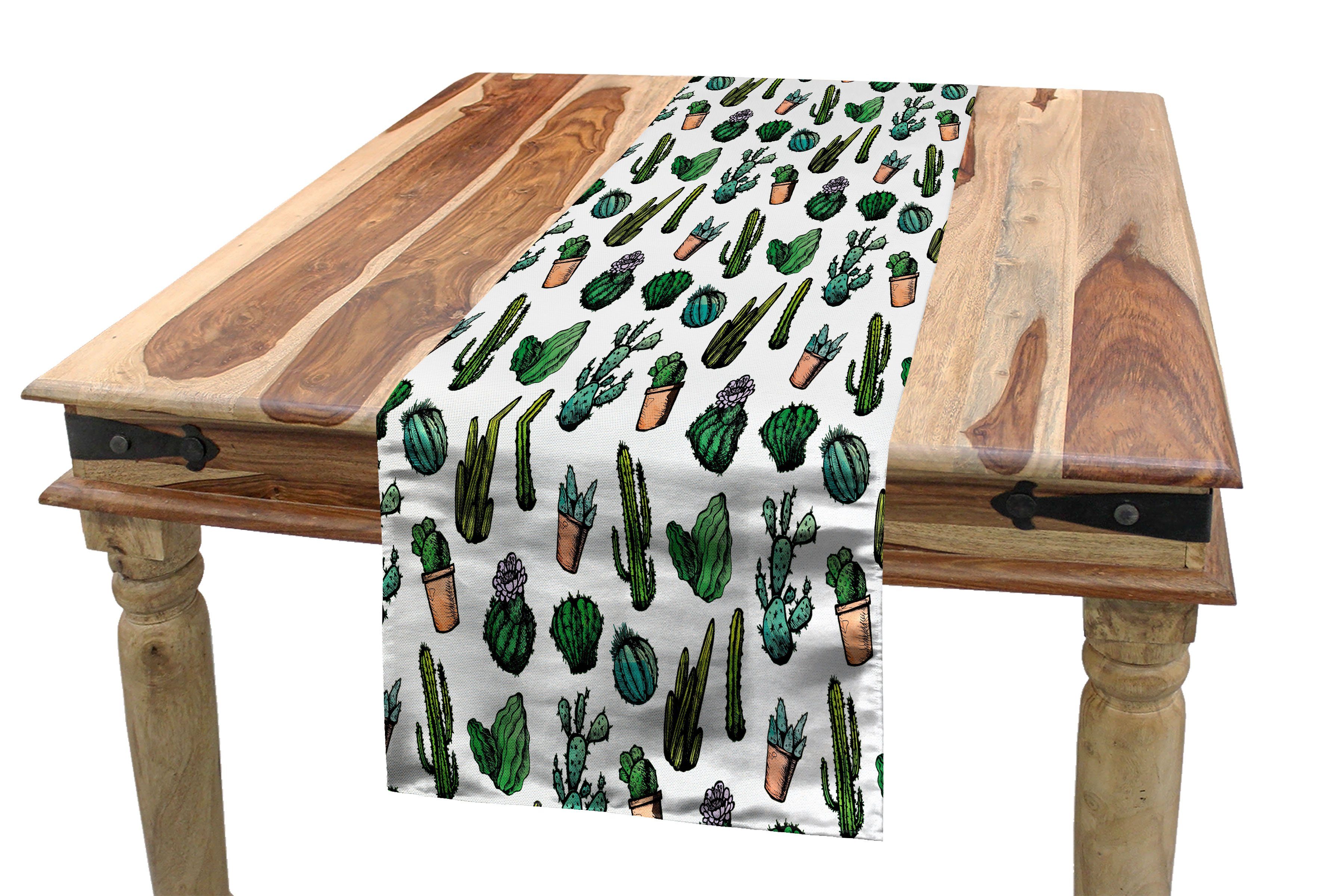 Abakuhaus Tischläufer Esszimmer Küche Rechteckiger Dekorativer Tischläufer, Kaktus Spiked Cacti Töpfe Kunst | Tischläufer