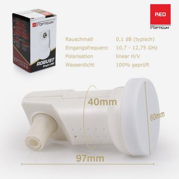 RED OPTICUM Robust Single LNB mit Wetterschutz Universal-Single-LNB (Hitze- & kältebeständig, 0.1dB Rauschmaß, Full HD, 3D, UHD, 4K)