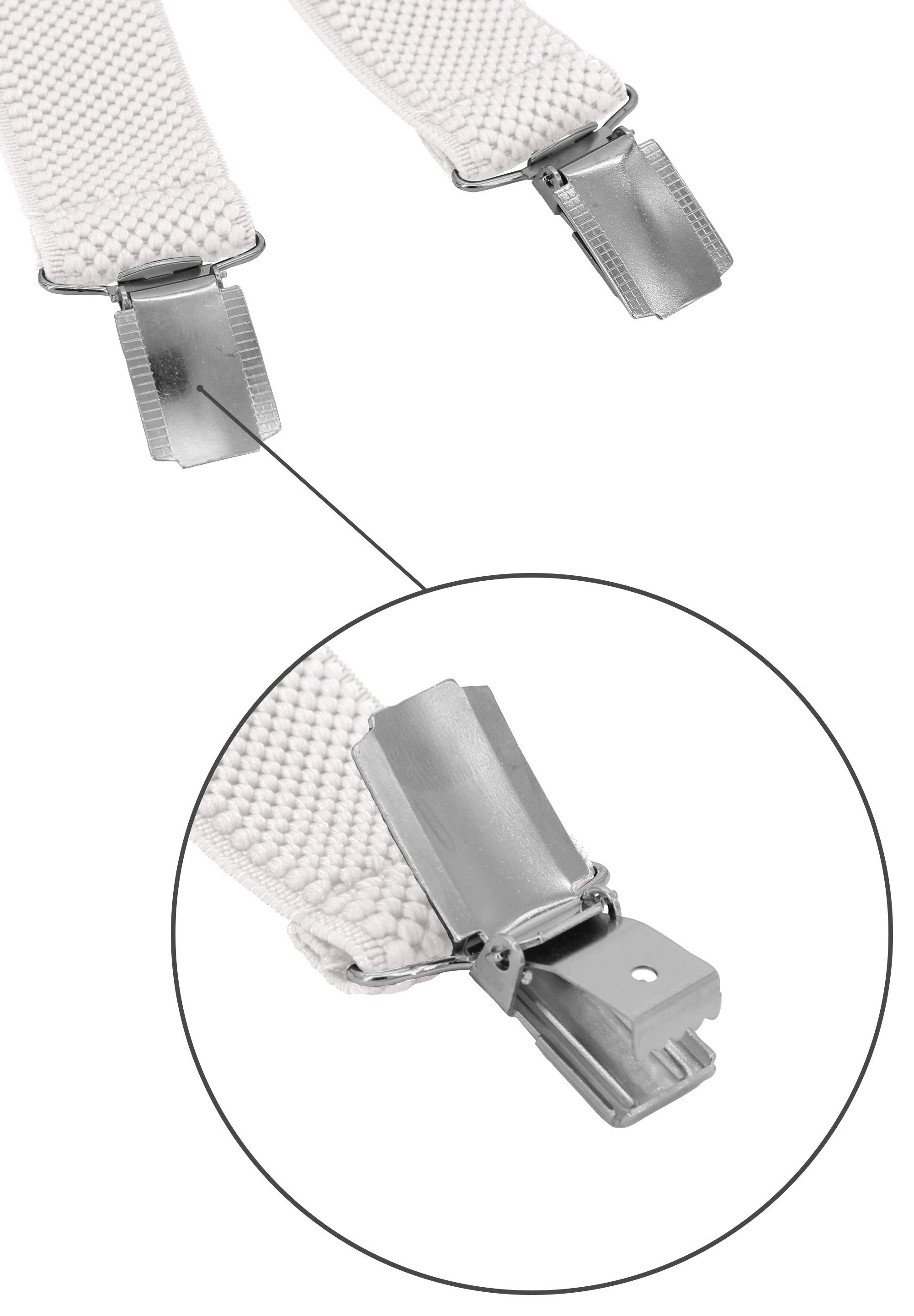 Fabio Farini Hosenträger Herren Hosenträger Pack 3cm X-Form mit passender Fliege Set Weiß 3cm Hosenträger - Weiß Unifarben Streifen Struktur Fliege