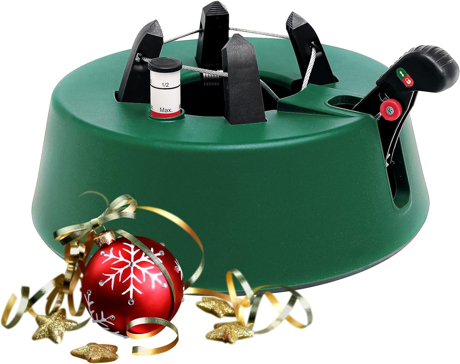 Blumixx Christbaumständer Weihnachtsbaumständer Tannenbaumständer 2,25 m Baumhöhe (2,0 L Wassertank, mit Fußhebel Ein-Seil Technik & Kindersicherung)
