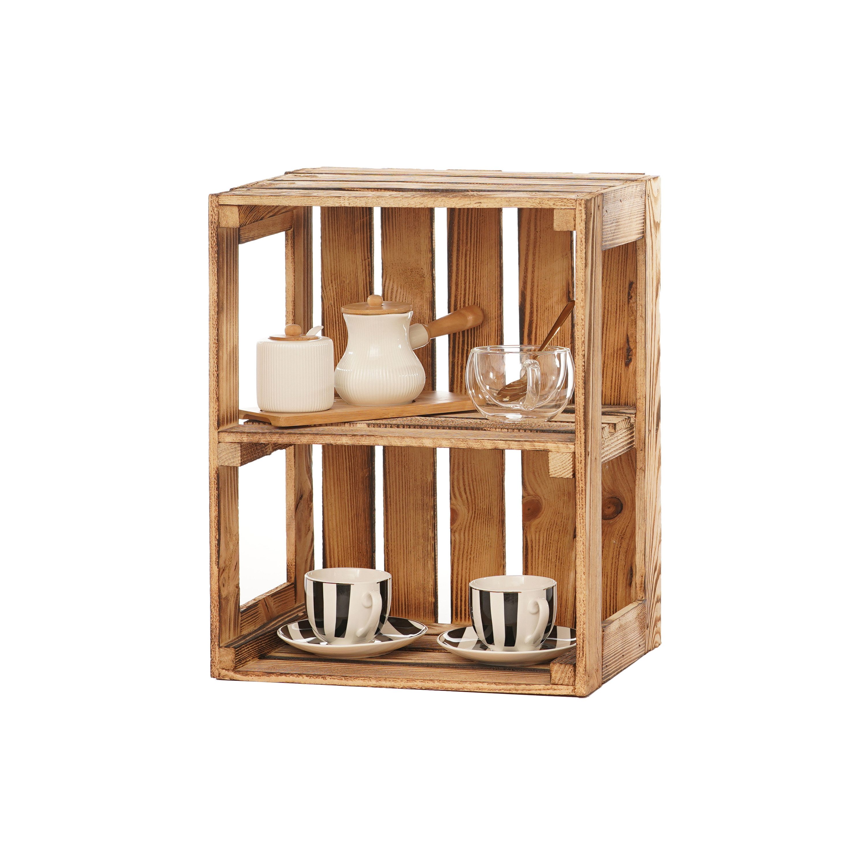 GrandBox Dekokiste Holz Kiste 50x40x30 cm geflammt Vintage (1er Set)