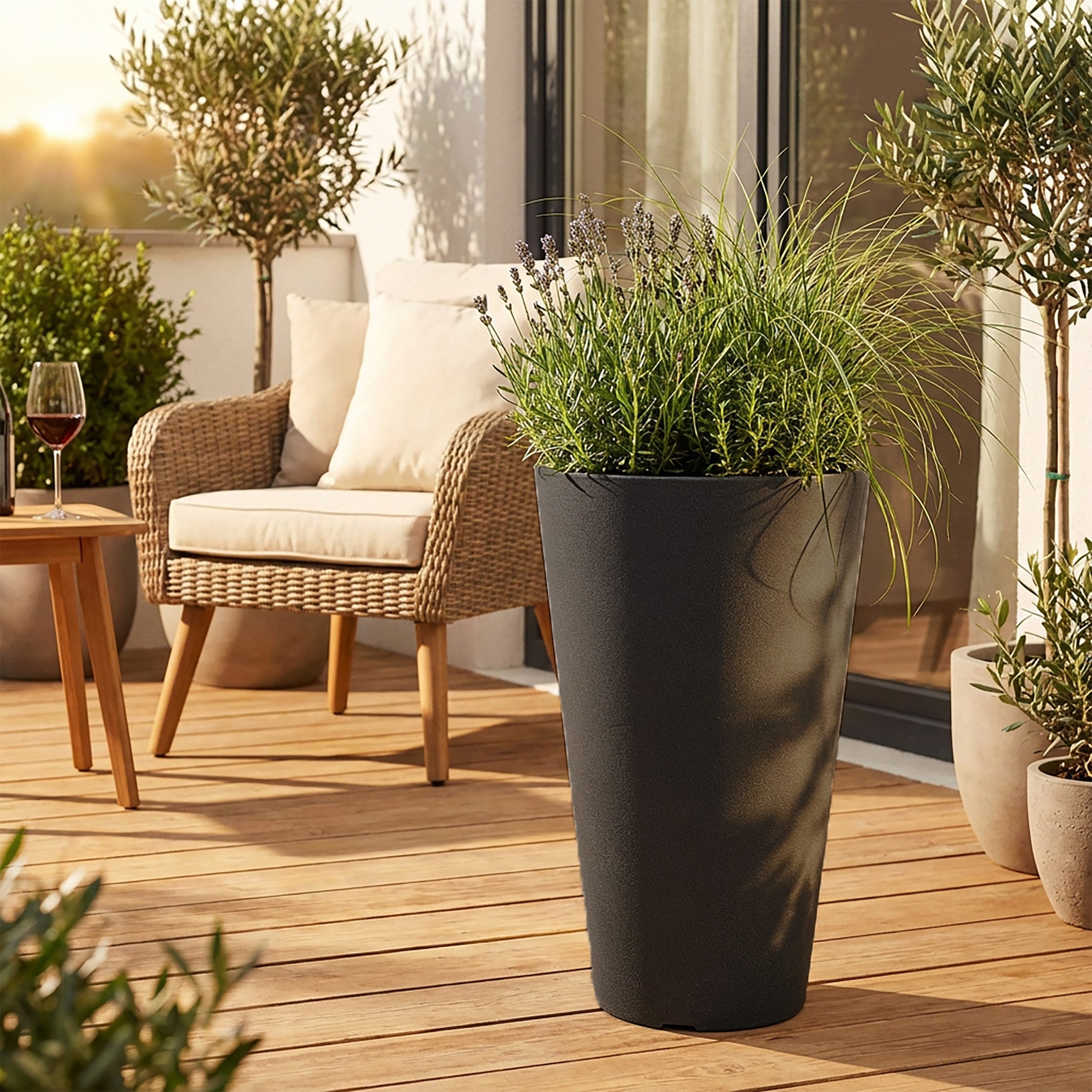 Jelenia Plast Übertopf Pflanzkübel CAPRI Ø 28 x H 45 cm aus Kunststoff in Anthrazit