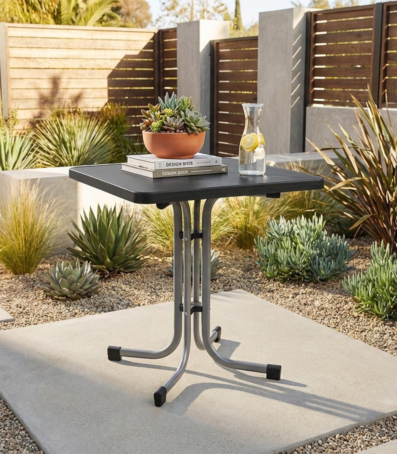 Sieger Gartenmöbel Gartentisch MECALIT, Klappbar, B 70 x T 70 cm, Graphitfarben, Schieferfarben, Metall, Tischplatte aus Mecalit