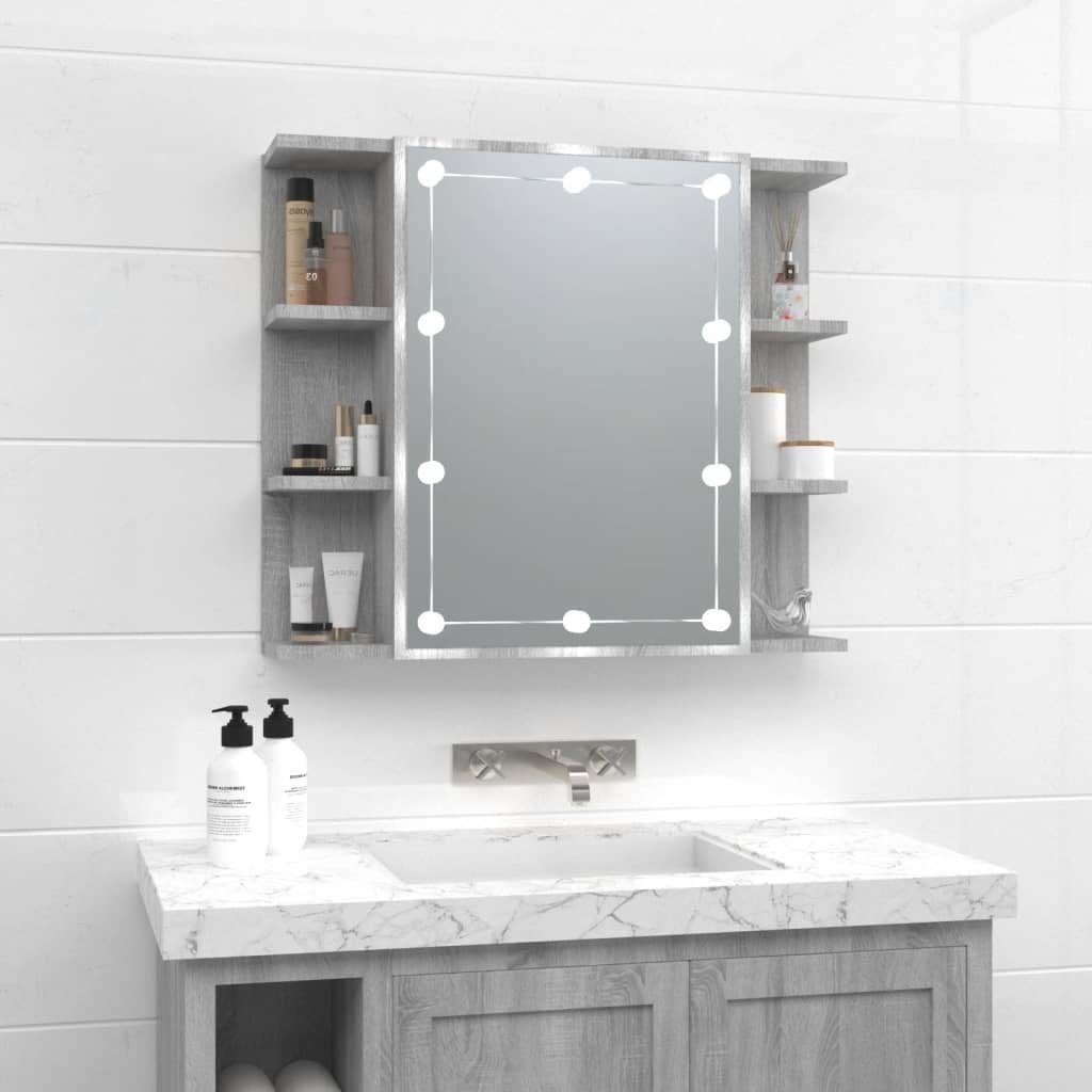 vidaXL Badezimmerspiegelschrank Spiegelschrank mit LED Grau Sonoma 70x16,5x60 cm (1-St)