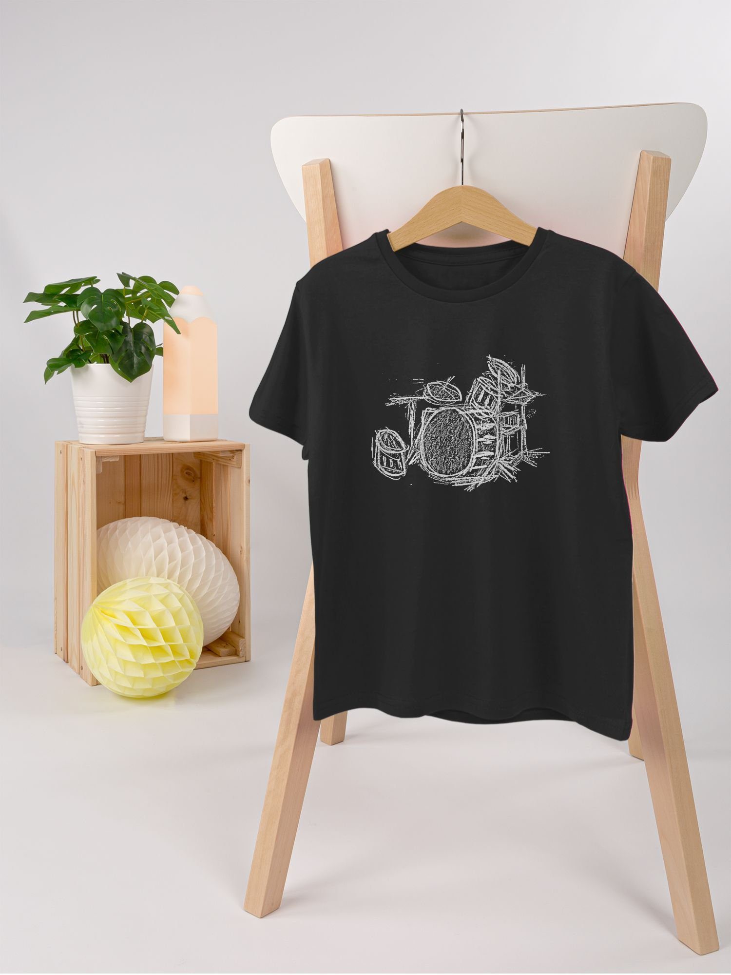 Shirtracer T-Shirt Schlagzeug - Kreidezeichnung (1-tlg) Music