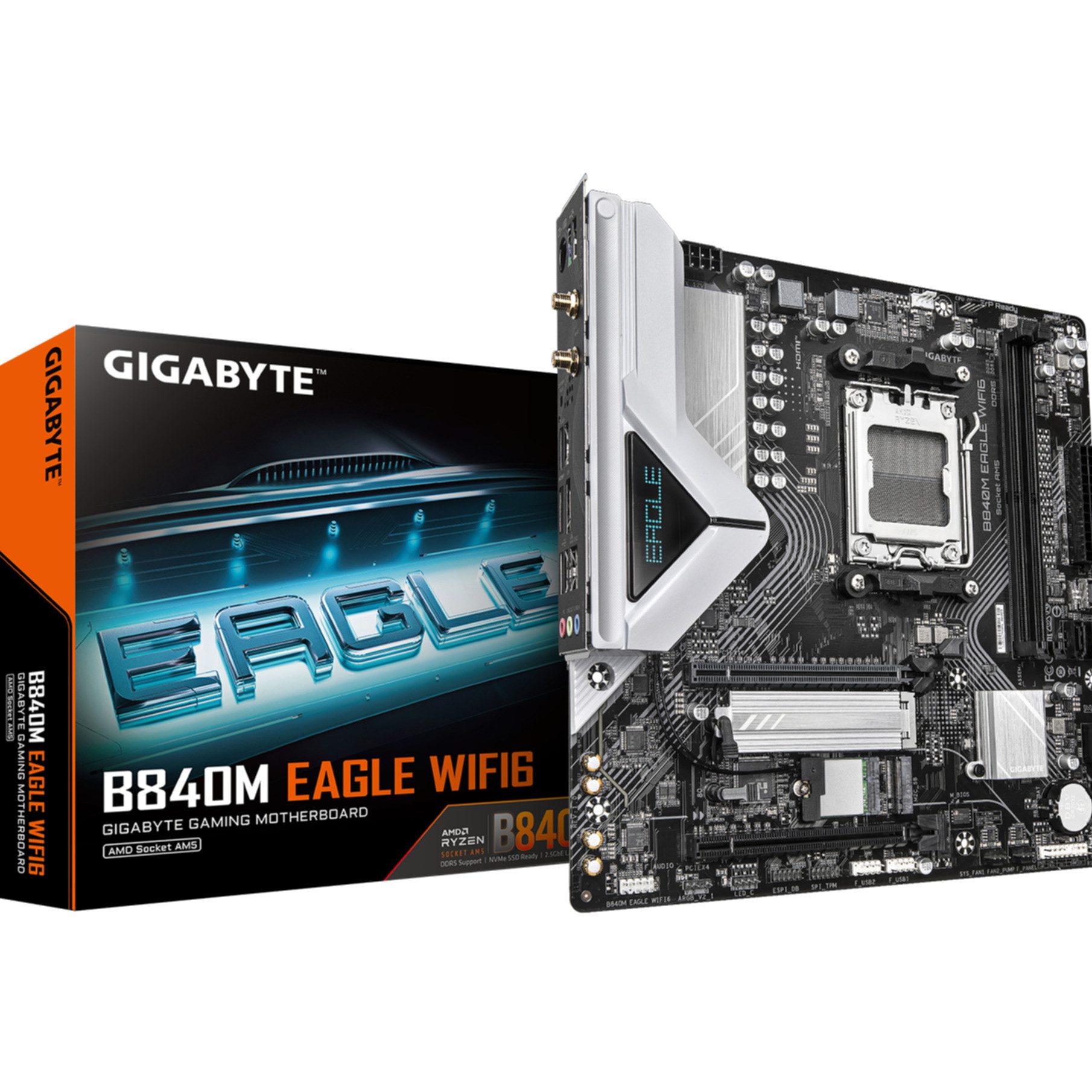 Gigabyte B840M EAGLE WIFI6 Mainboard – AMD Ryzen 9000 Prozessoren, 5+2+2 Phasen Mainboard, Wi-Fi 6 (802.11ax)
