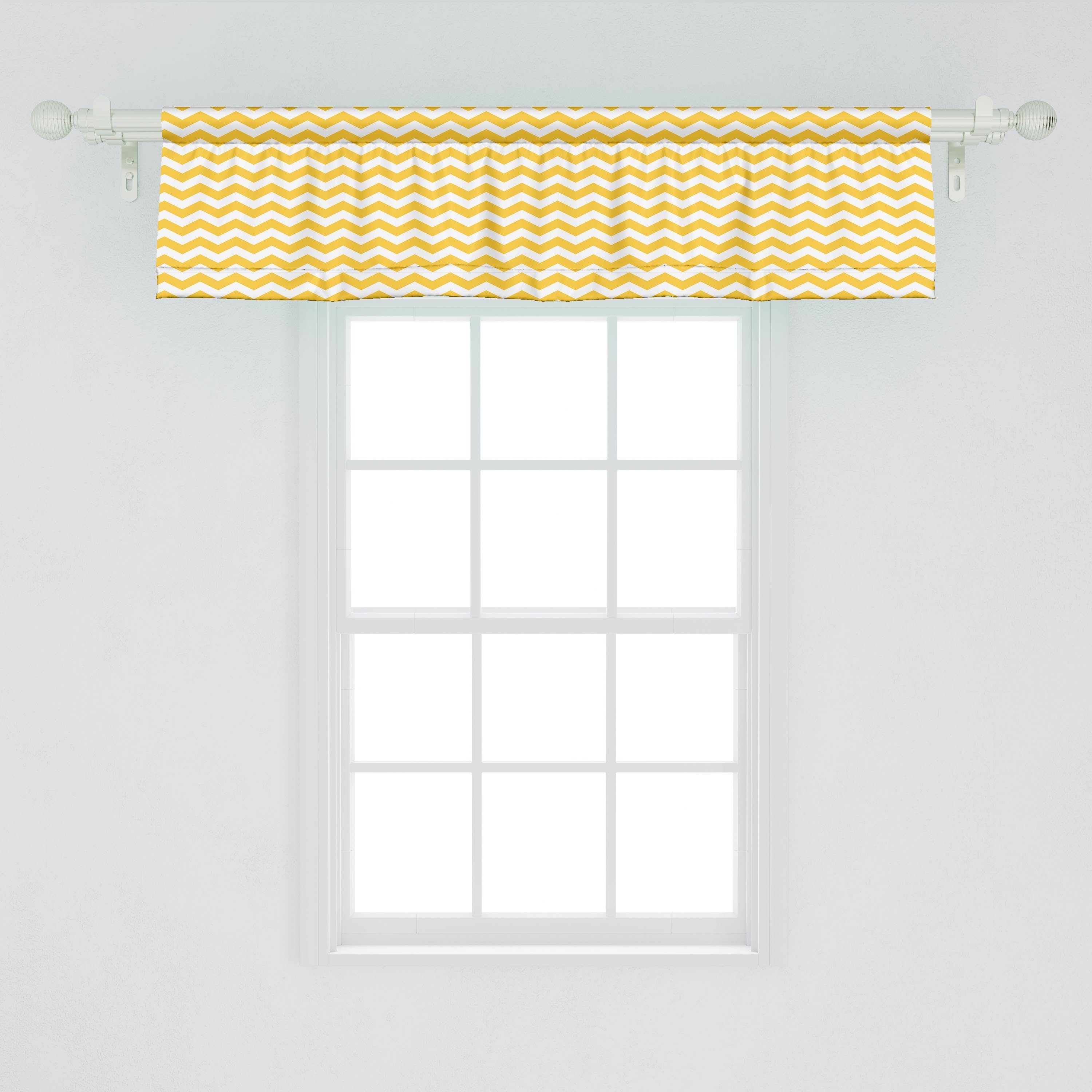 Scheibengardine Vorhang Volant für Abakuhaus, Horizontal Gelber Küche Kunst Wellenförmige Dekor Microfaser, Chevron Schlafzimmer Stangentasche, mit