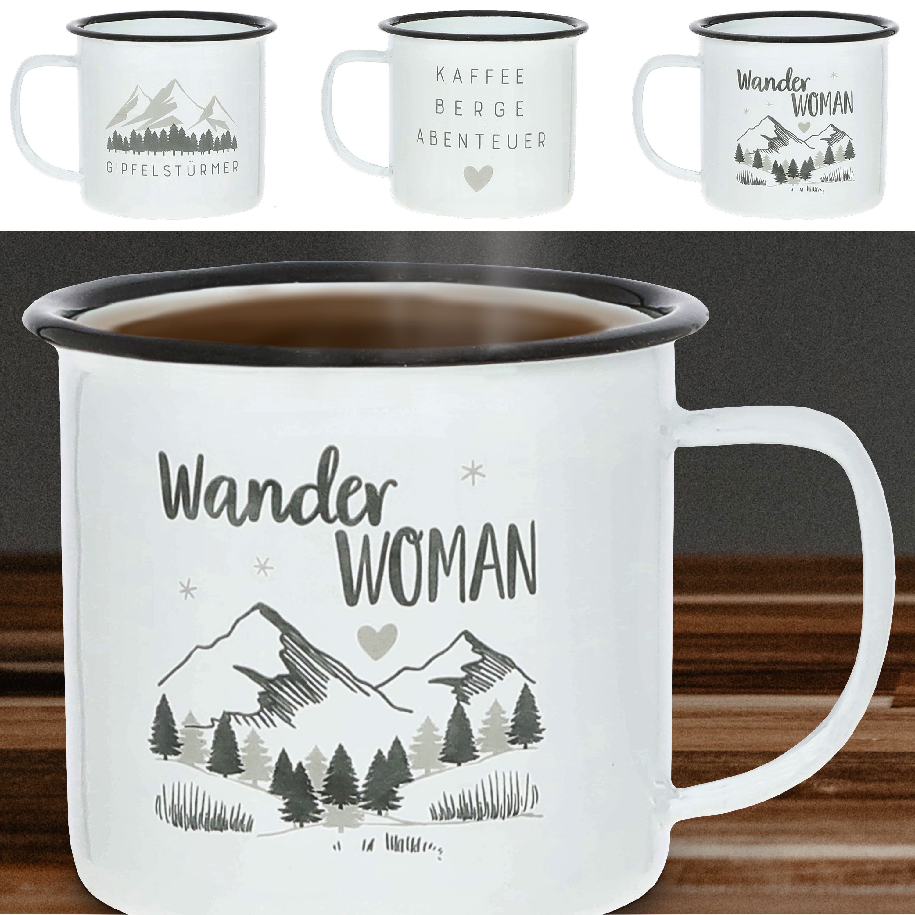 CEPEWA Tasse Kaffeebecher 3er Set 'Mountain' 9x8cm Metall Bergmotiv Tasse 350 ml