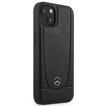 Mercedes Handyhülle Case iPhone 15 Plus Echtleder schwarz Stern Logo 6,7 Zoll, Kantenschutz