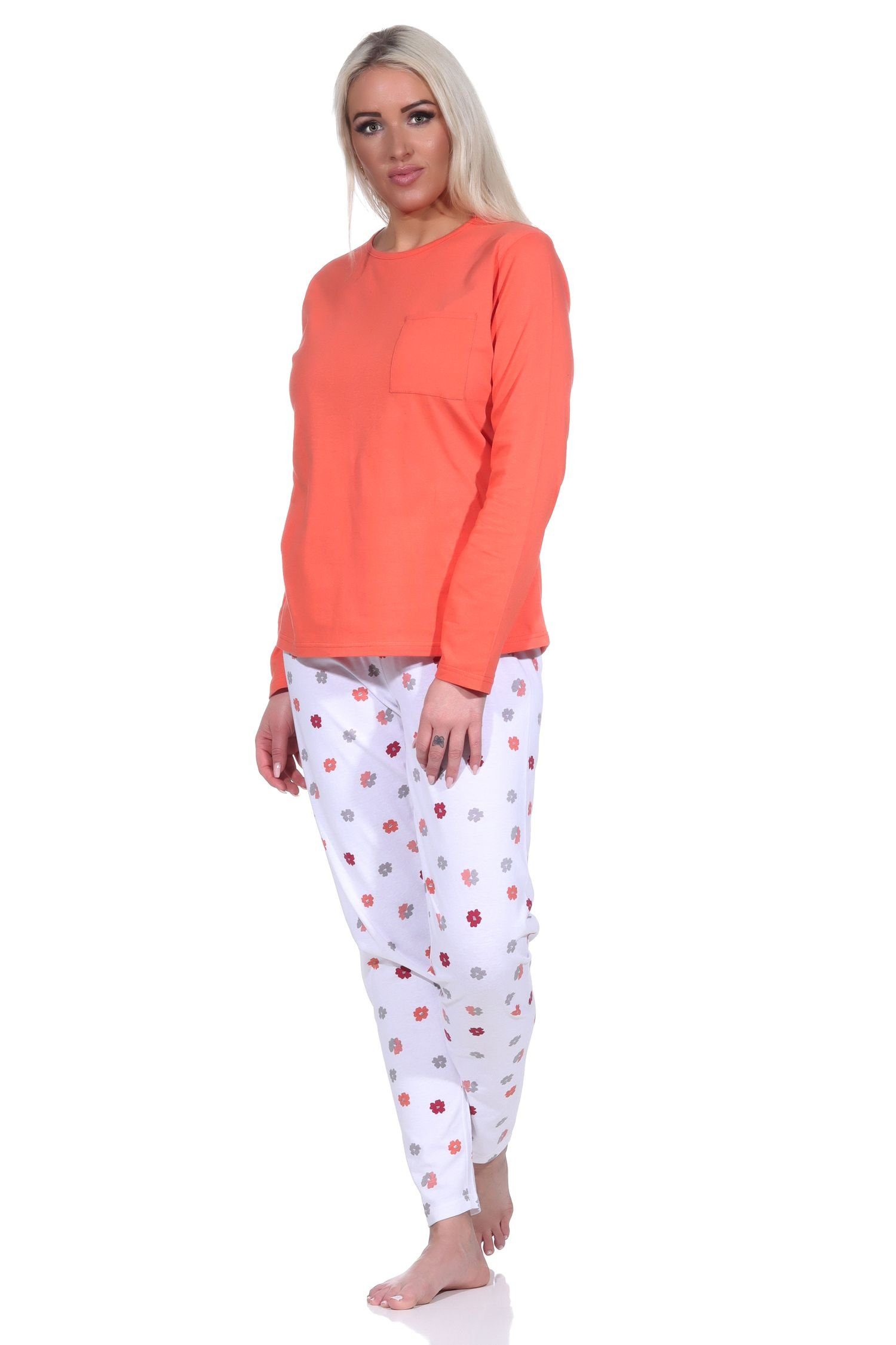 apricot Damen Farbzusammenspiel-Optik lang tollem Normann mit Pyjama Schlafanzug