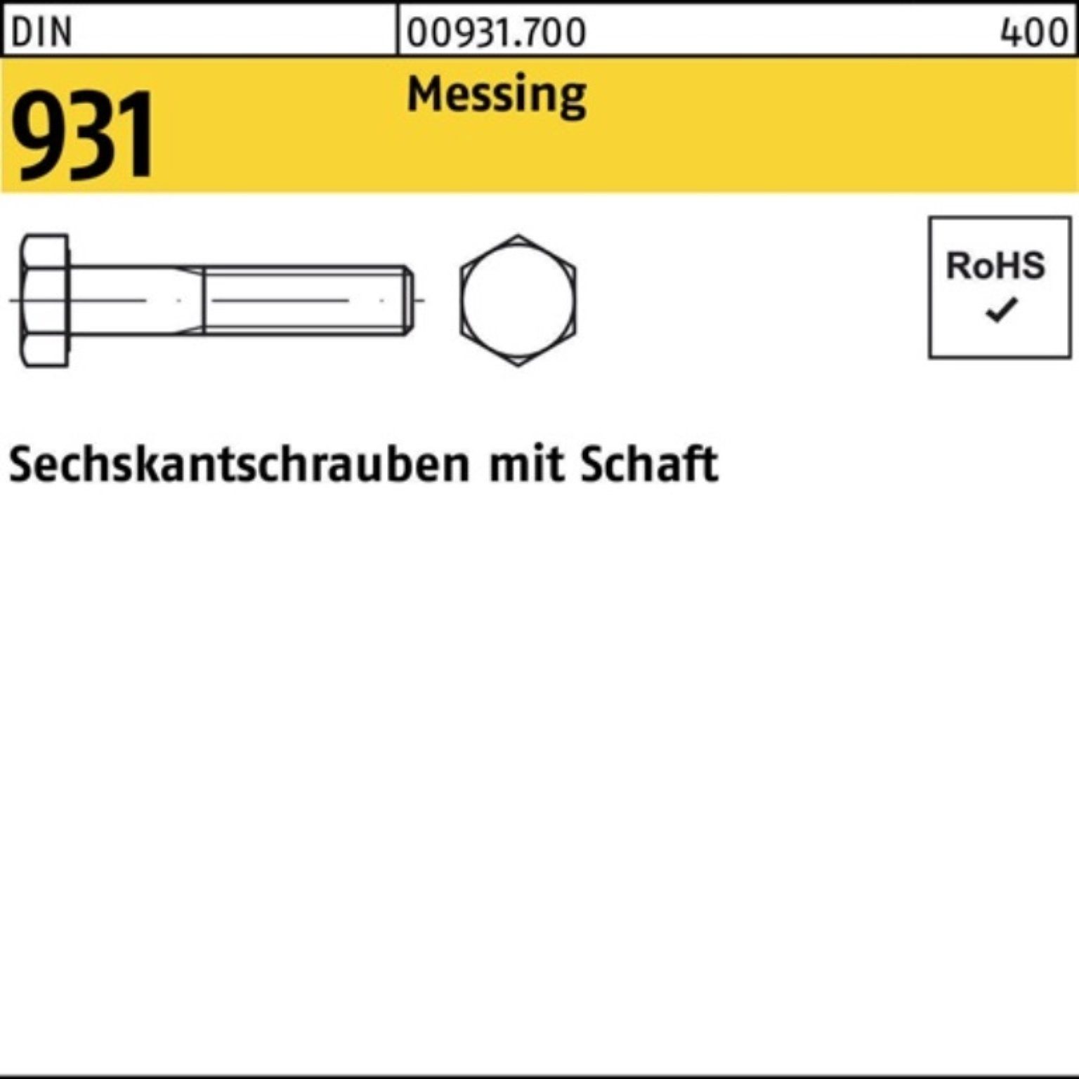 100er Schaft 50 M8x Sechskantschraube Sechskantschraube Messing DIN 931 100 Pack Stück Reyher