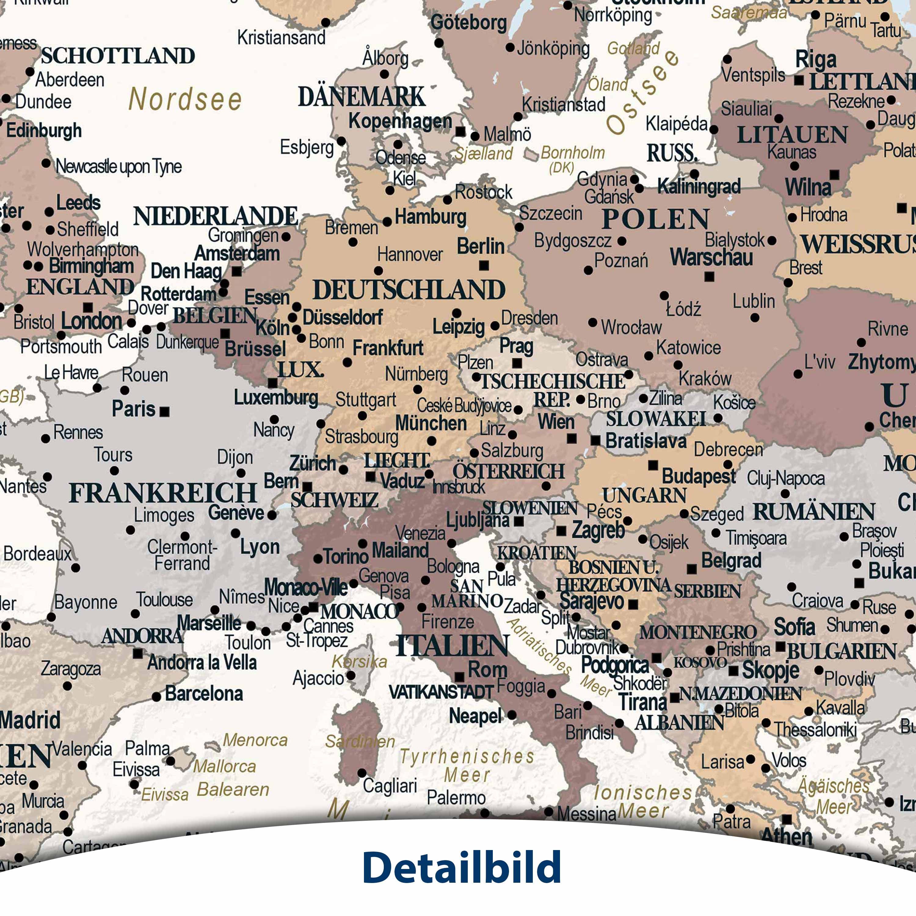 Interkart Landkarten & Globen GmbH Poster Dekorative Weltkarte Beige/Braun – Aktuelle deutsche Weltkarte, Wandbild, Bildung, Geographie, Reiseplanung
