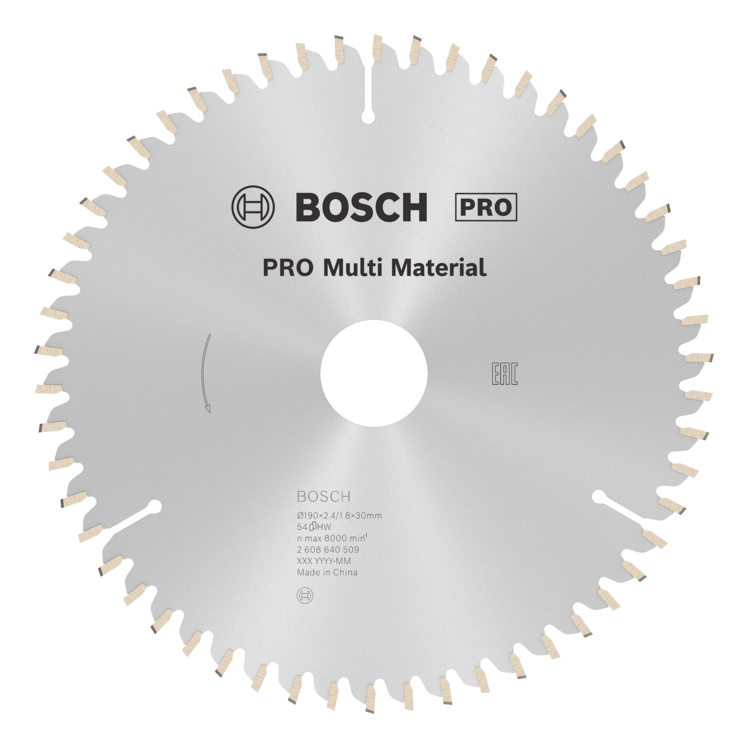 BOSCH Kreissägeblatt Pro Multi Material, 190 x 2,4 x 30 mm, 54 Zähne, für Netz-Handkreissägen