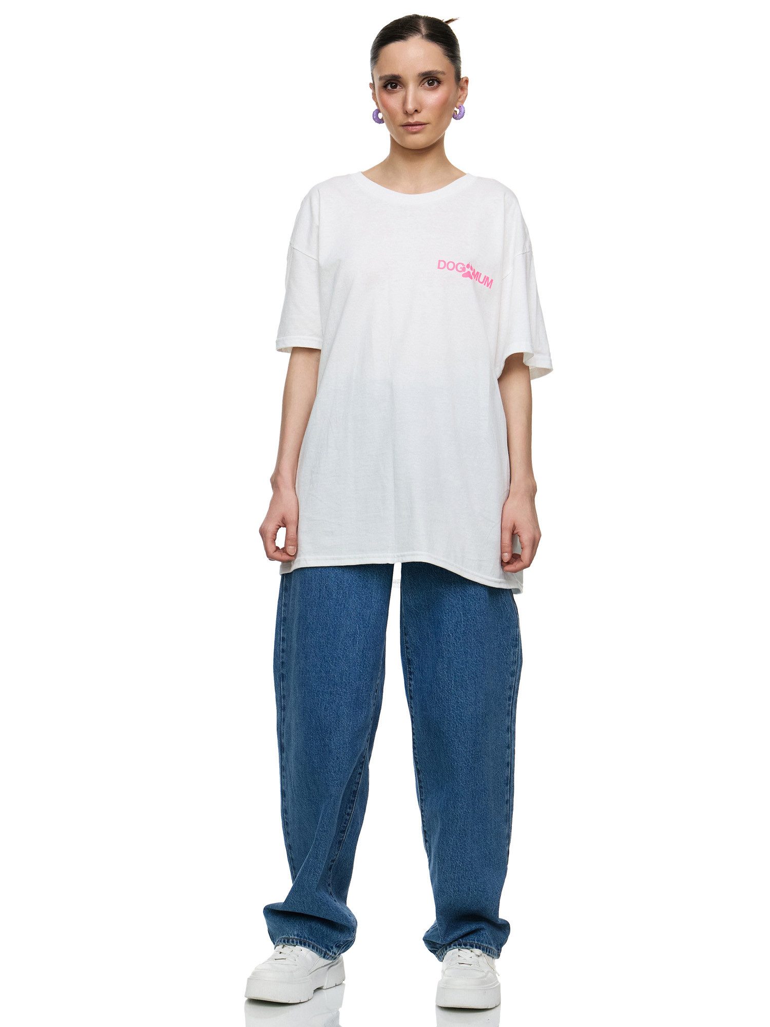 Worldclassca T-Shirt Worldclassca Oversized Print DOG MUM T-Shirt lang Sommer Oberteil PRINT - DOG MUM 100% LOVE WALKING